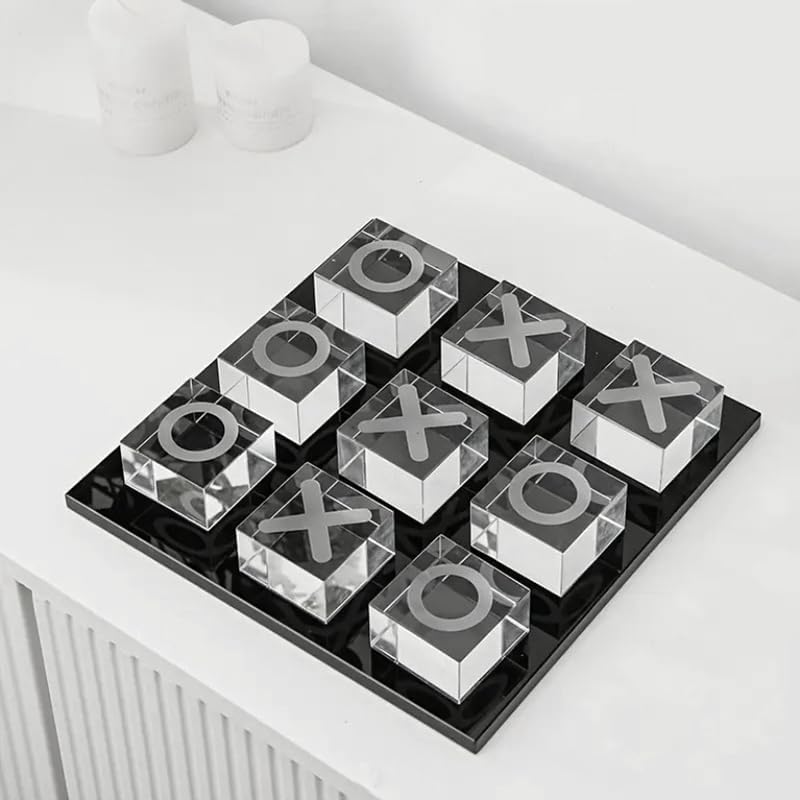 Modern Minimalist XO Square Crystal Chessboard Decoration Small Ornament, Black and White Crystal Geometric Statue Decoration - Multifunctional Indoor Decoration Living Room Desktop