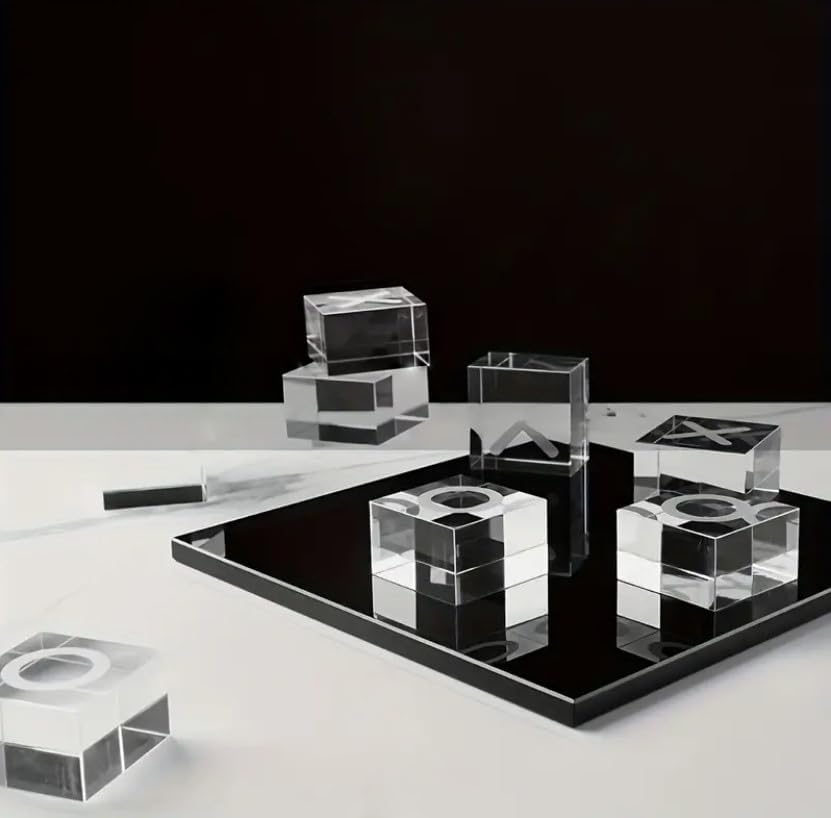 Modern Minimalist XO Square Crystal Chessboard Decoration Small Ornament, Black and White Crystal Geometric Statue Decoration - Multifunctional Indoor Decoration Living Room Desktop