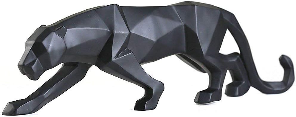 FJWYSANGU Abstract Leopard Statues Panther Sculpture Hand Craved Animal Resin Modern Home Decoration Big Black