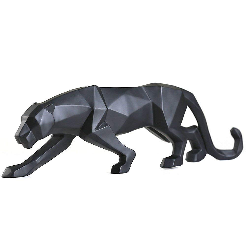 FJWYSANGU Abstract Leopard Statues Panther Sculpture Hand Craved Animal Resin Modern Home Decoration Big Black