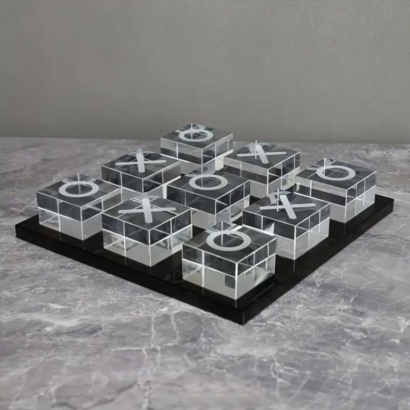 Modern Minimalist XO Square Crystal Chessboard Decoration Small Ornament, Black and White Crystal Geometric Statue Decoration - Multifunctional Indoor Decoration Living Room Desktop