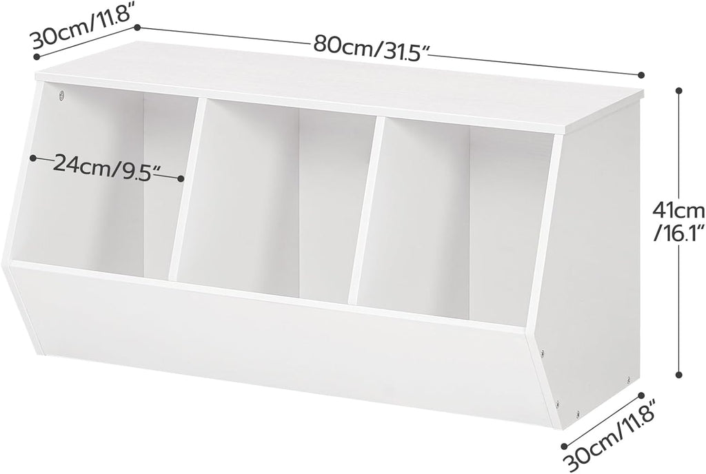 HOOBRO Toy Storage Cubby, Kids Bookshelf, Stackable 3-Bin Toy Storage Cabinet, Bookcase Footboard, Children's Toy Shelf, Hallway, White WT30CW01