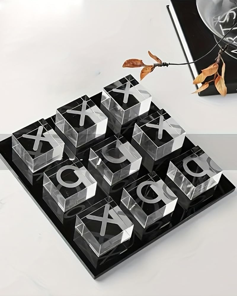Modern Minimalist XO Square Crystal Chessboard Decoration Small Ornament, Black and White Crystal Geometric Statue Decoration - Multifunctional Indoor Decoration Living Room Desktop