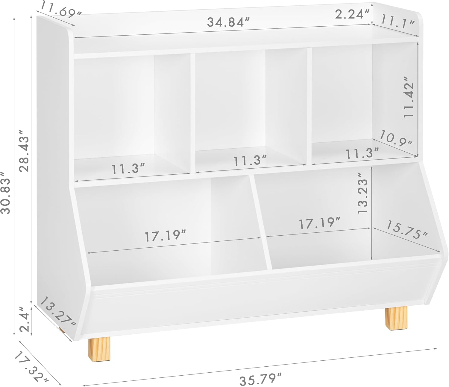 UTEX Toy Storage Organizer, Kids Bookshelf and Toy Storage with Legs, 5 Cube Storage Organizer, Children Bookcase for Kids Room, Living Room, Nursery,White