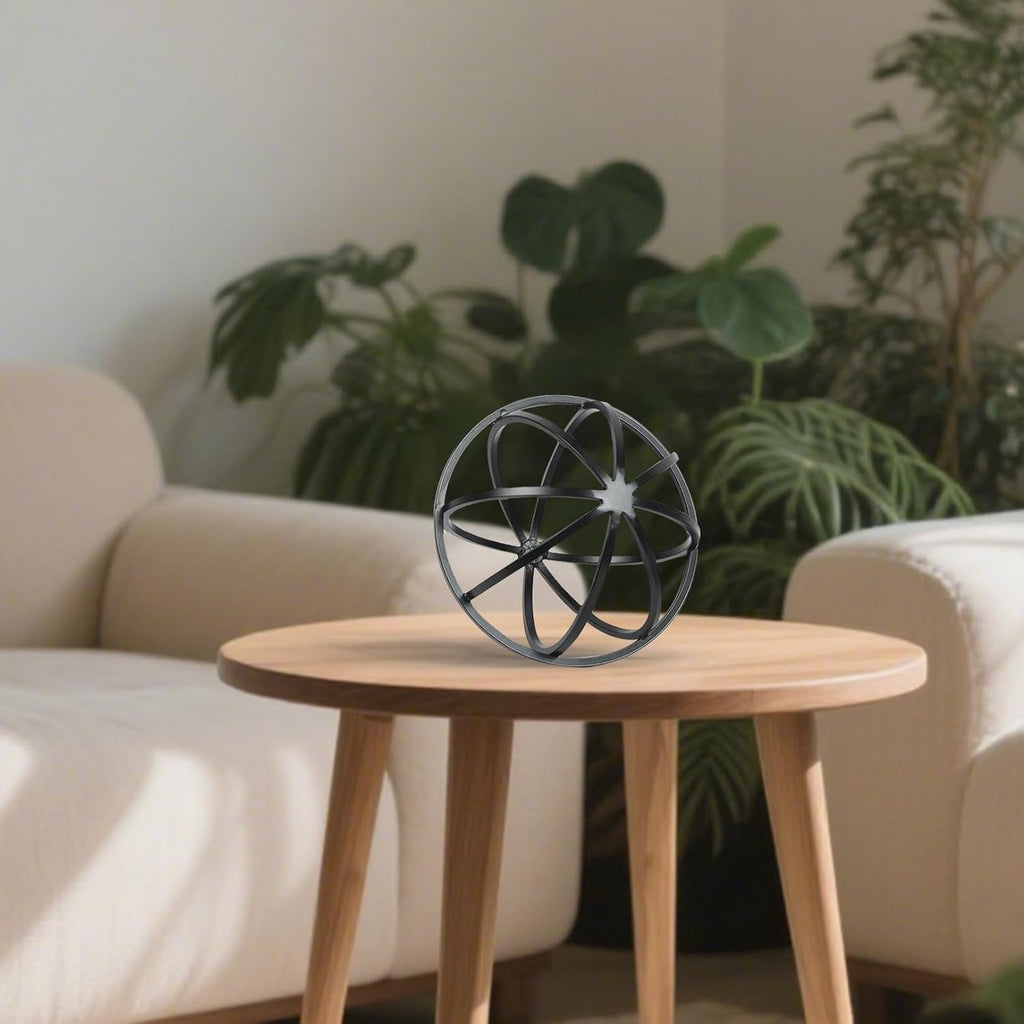 DreamsEden Modern Geometric Sculptures Set - 6" Black Metal Sphere & Cube, Minimalist Shelf Decor, Tabletop Centerpiece, Office Art