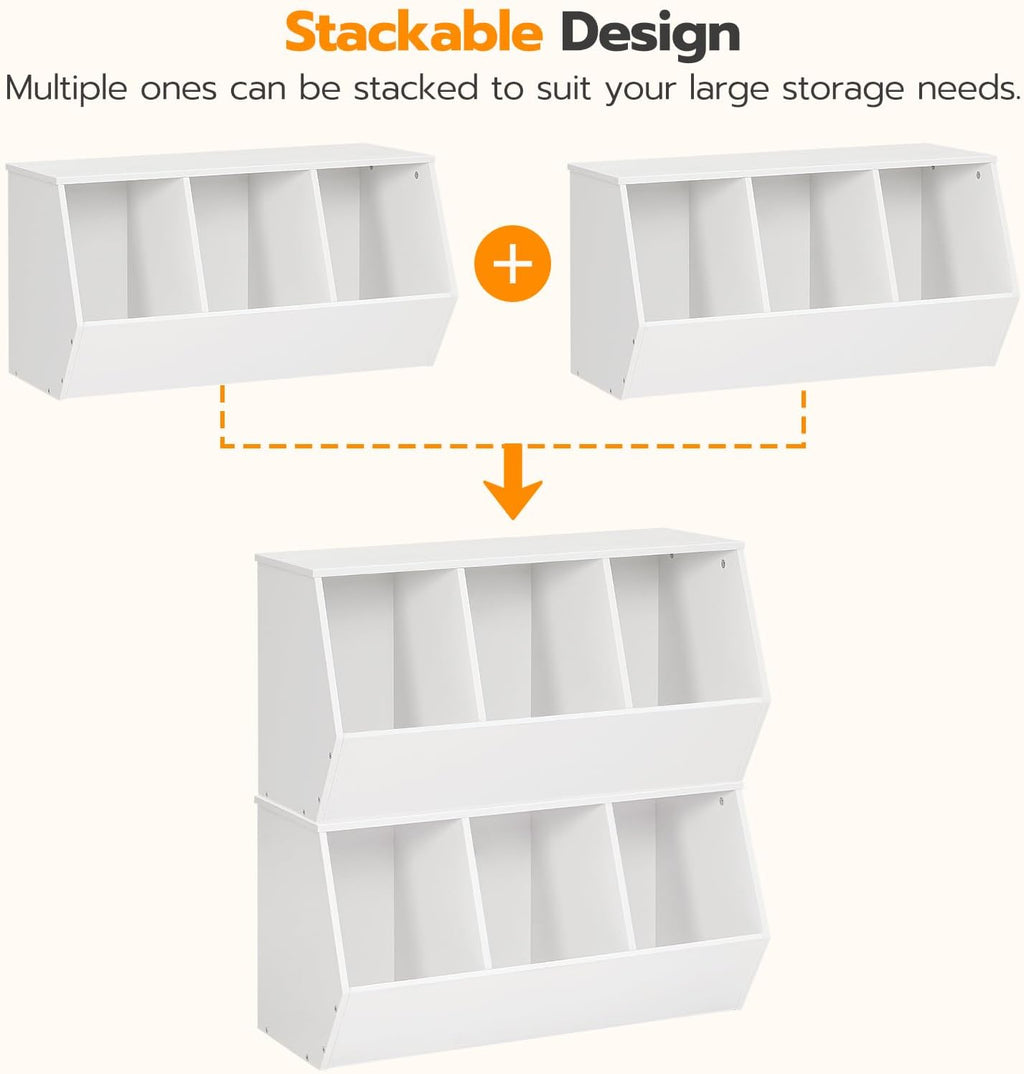 HOOBRO Toy Storage Cubby, Kids Bookshelf, Stackable 3-Bin Toy Storage Cabinet, Bookcase Footboard, Children's Toy Shelf, Hallway, White WT30CW01