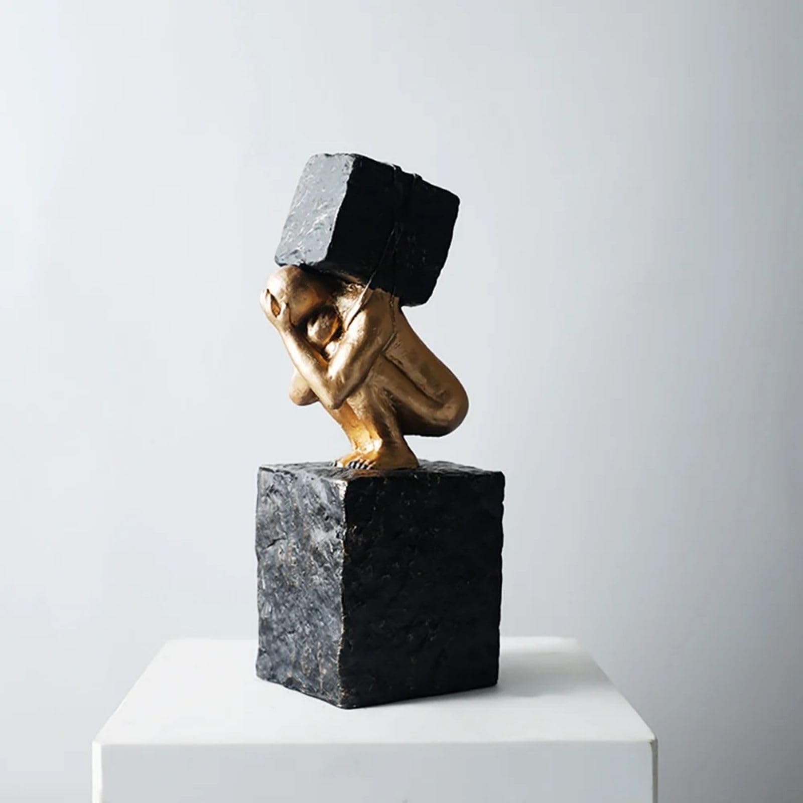 homary Modern Gold Geometric Sculpture with Crystal Base, 3D Metal Ornament Figurine, Abstract Luxury Decor Art for Living Room, Office, or Table Centerpiece