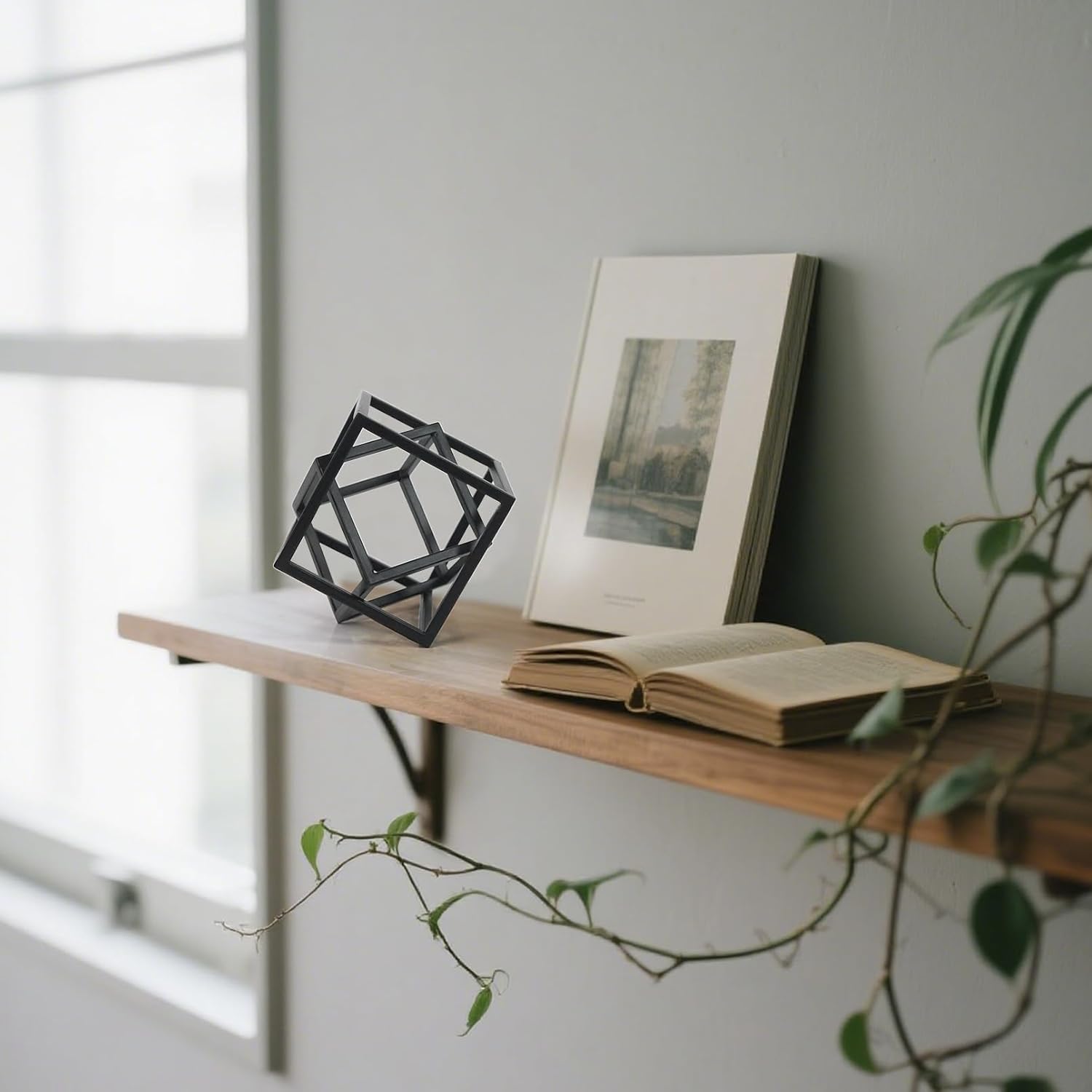 DreamsEden Modern Geometric Sculptures Set - 6" Black Metal Sphere & Cube, Minimalist Shelf Decor, Tabletop Centerpiece, Office Art