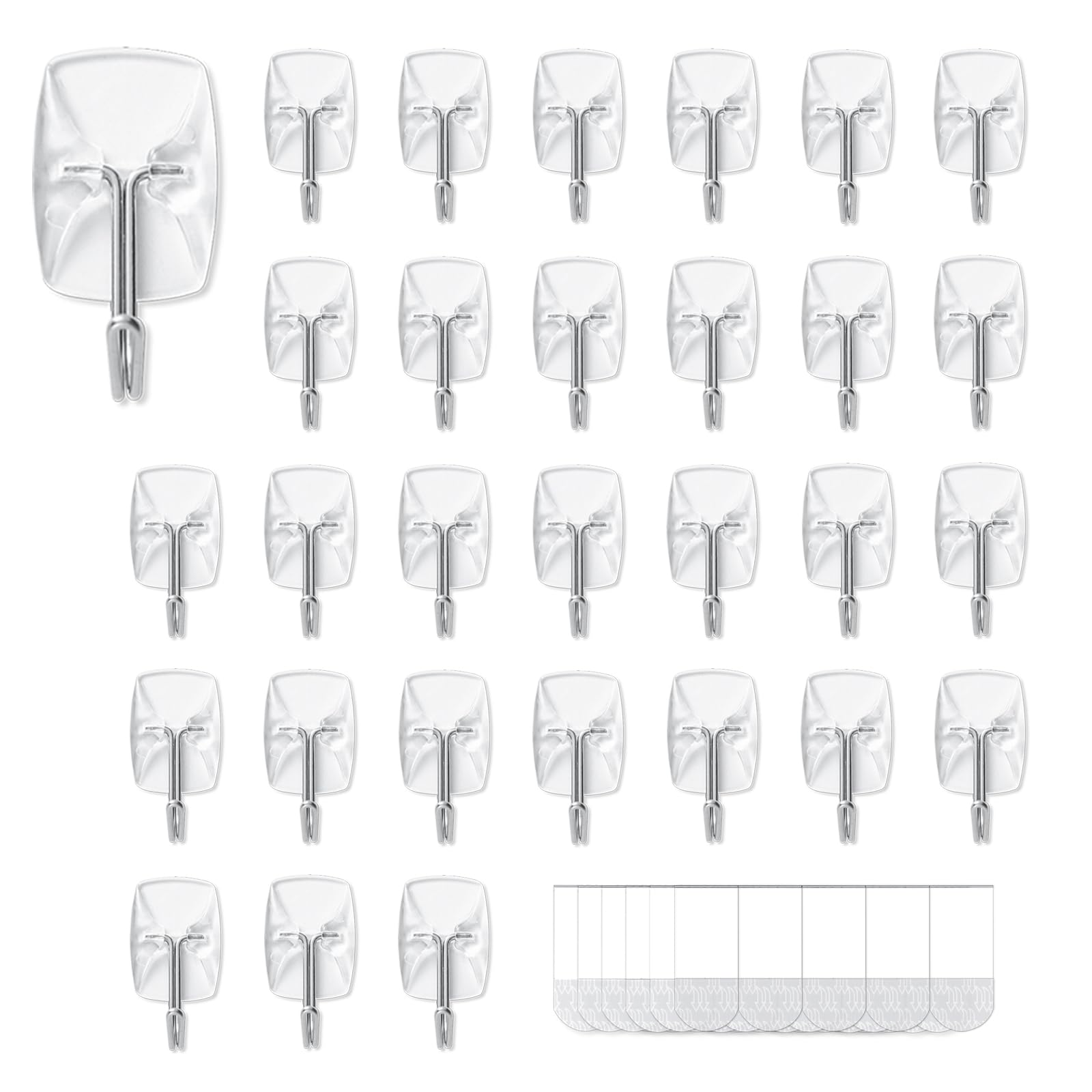100 Small Hooks+120 Removable Strips, Clear Wire Hanger Hooks, Damage-Free Utility Hooks, Heavy Duty with Adhesive Strips, No Tools Wall Hook for Hanging, Value Pack