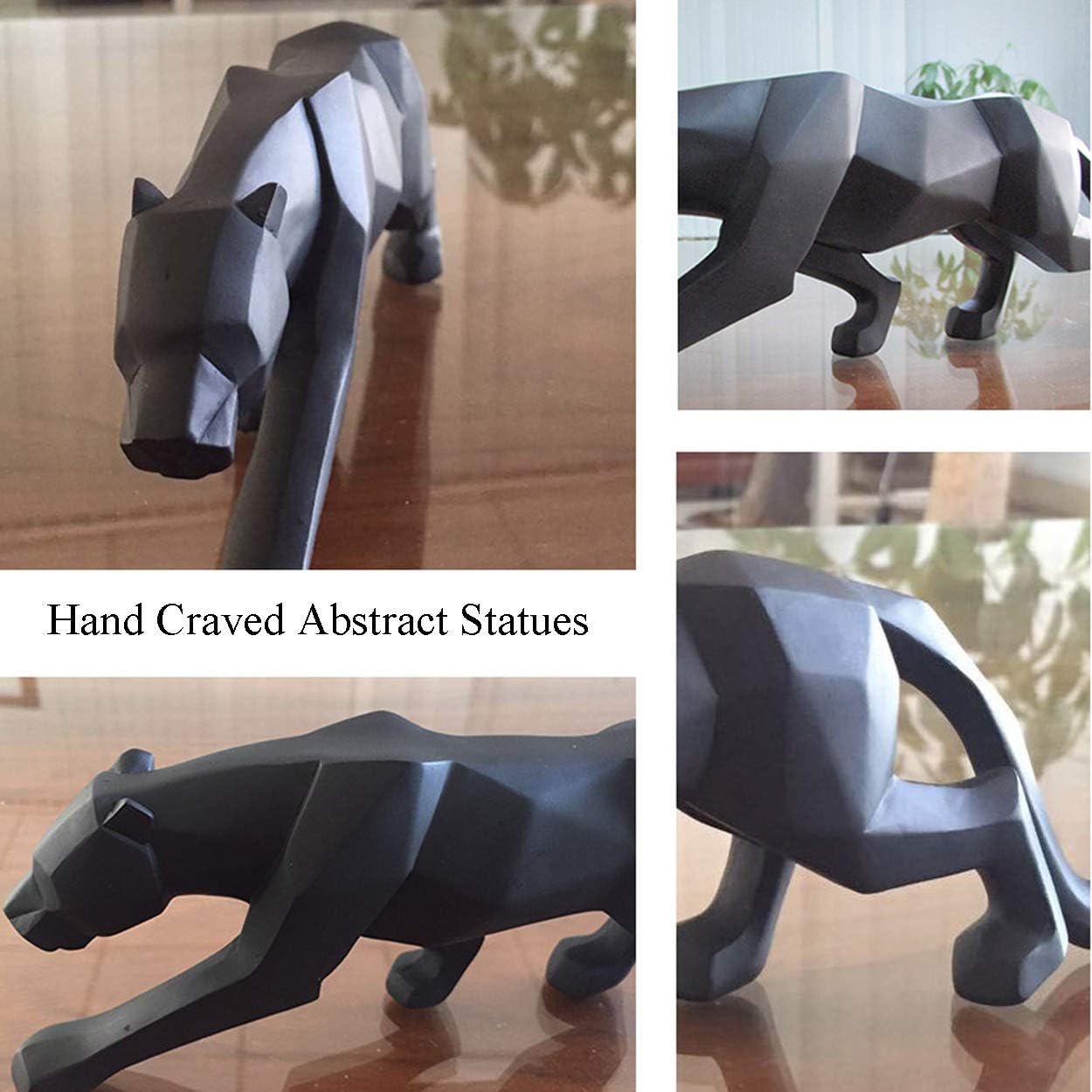 FJWYSANGU Abstract Leopard Statues Panther Sculpture Hand Craved Animal Resin Modern Home Decoration Big Black