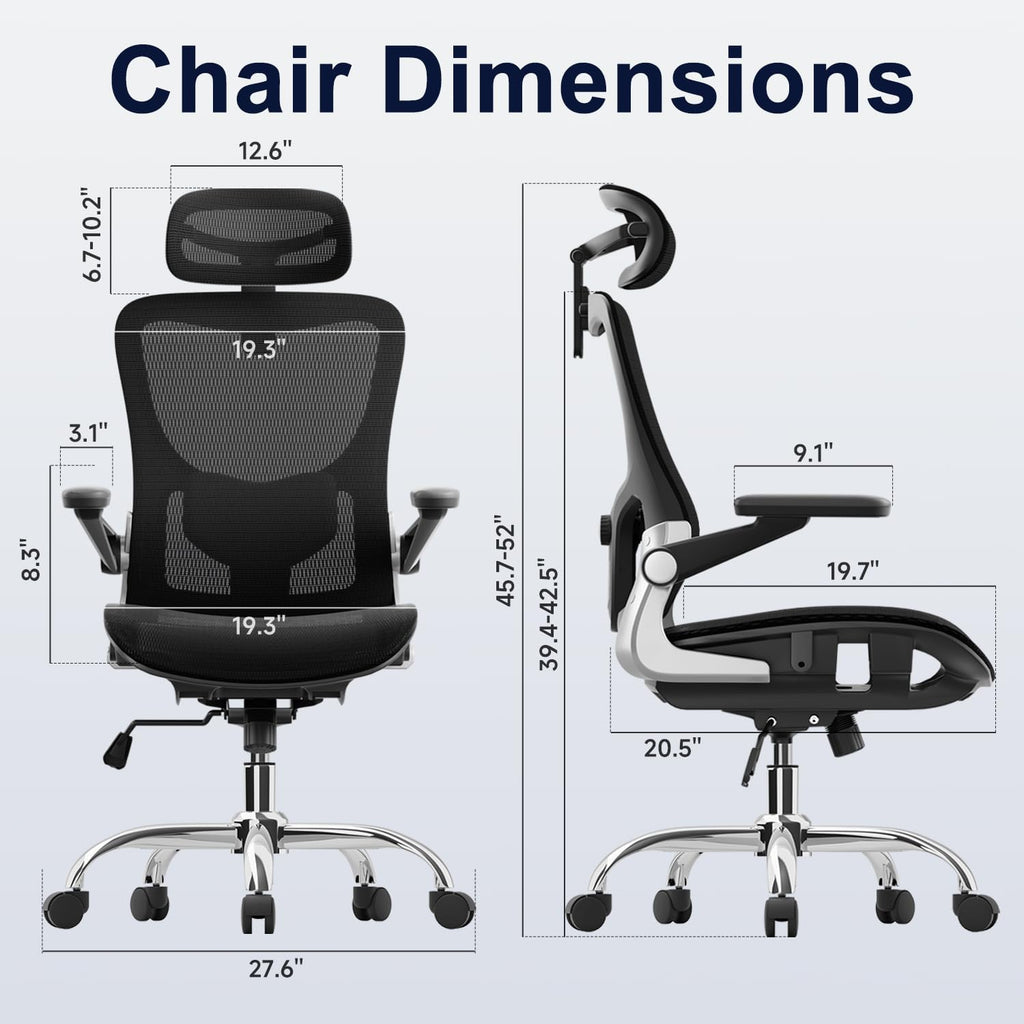 Ergonomic Office Chair, Mesh Seat Cushion with 3D Armrests and 3D Headrest, Adjustable Lumbar Support with 90-120° Rocking Function, Black