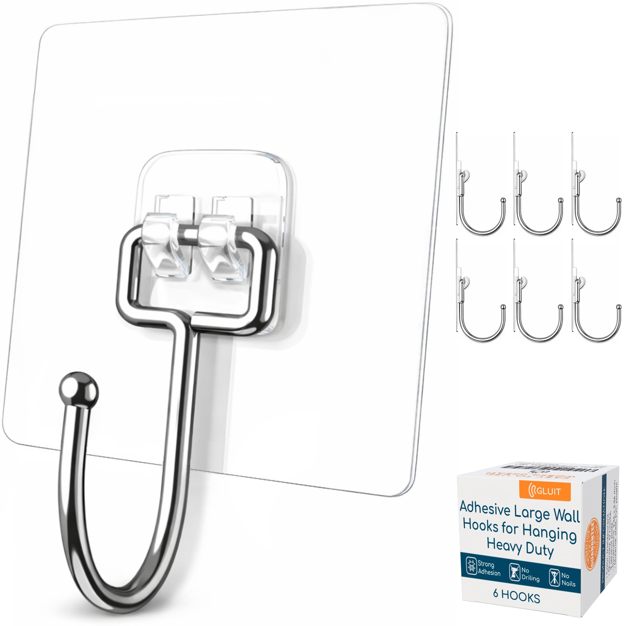 GLUIT Adhesive Wall Hooks for Hanging Heavy Duty 22 lbs Hooks for Walls No Damage, Towel Sticky Clear Hooks, Waterproof, Home, Bathroom, Kitchen, Office, and Outdoor, 40 Pack