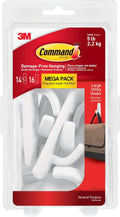 Command Large Utility Hooks, 14 Hooks and 16 Strips, Damage-Free Hanging Wall Hooks with Adhesive Strips, No Tools Adhesive Hooks for Hanging, Organization and Storage (Pack of 2)