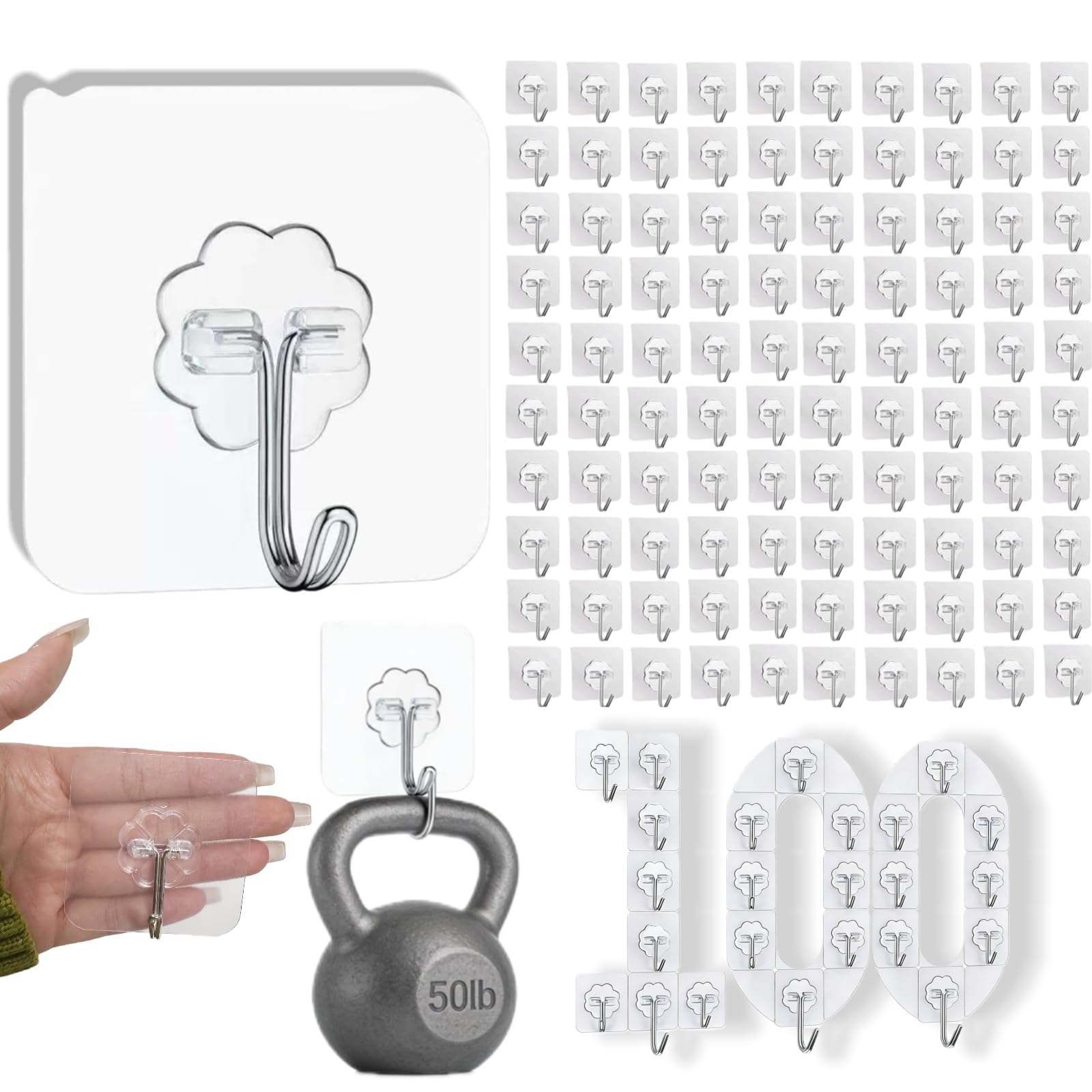 DDMY Heavy Duty Hooks Self Adhesive Hooks Newly Black Sticky for Hanging 100 Pack Waterproof Wall and Ceiling Hook with Reusable Adhesive for Shower, Kitchen, Hang Picture, Decorations,RV, No Damage