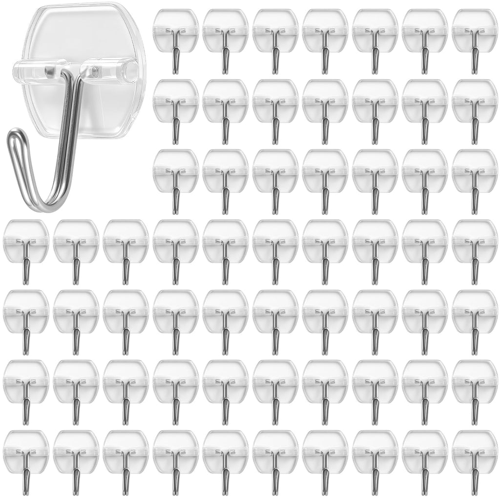 200 Pack Small Wire Hooks for Wall, Clear Heavy Duty Hanging Adhesive Hooks, Reusable Wall Hook for Christmas, Kitchens, Office, Shower Hanging, Key Holder, Coat, Door