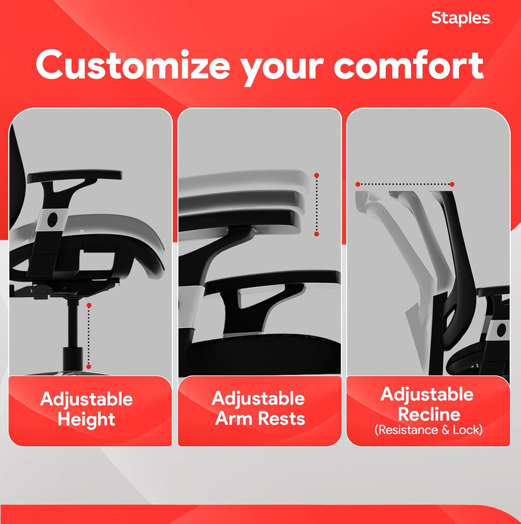 STAPLES Hyken Ergonomic Task Chair, Mesh, Ergonomic, Lumbar Support, Swivel, Black