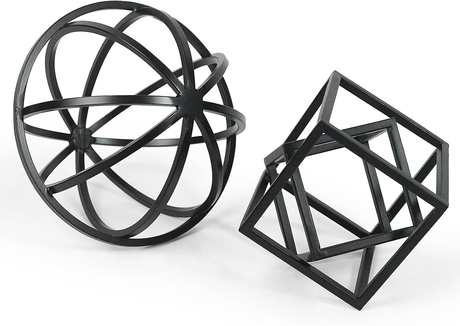 DreamsEden Modern Geometric Sculptures Set - 6" Black Metal Sphere & Cube, Minimalist Shelf Decor, Tabletop Centerpiece, Office Art