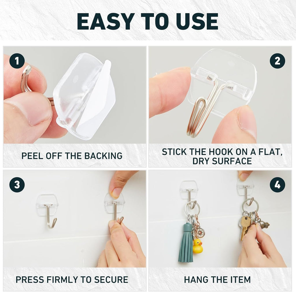 200 Pack Small Wire Hooks for Wall, Clear Heavy Duty Hanging Adhesive Hooks, Reusable Wall Hook for Christmas, Kitchens, Office, Shower Hanging, Key Holder, Coat, Door