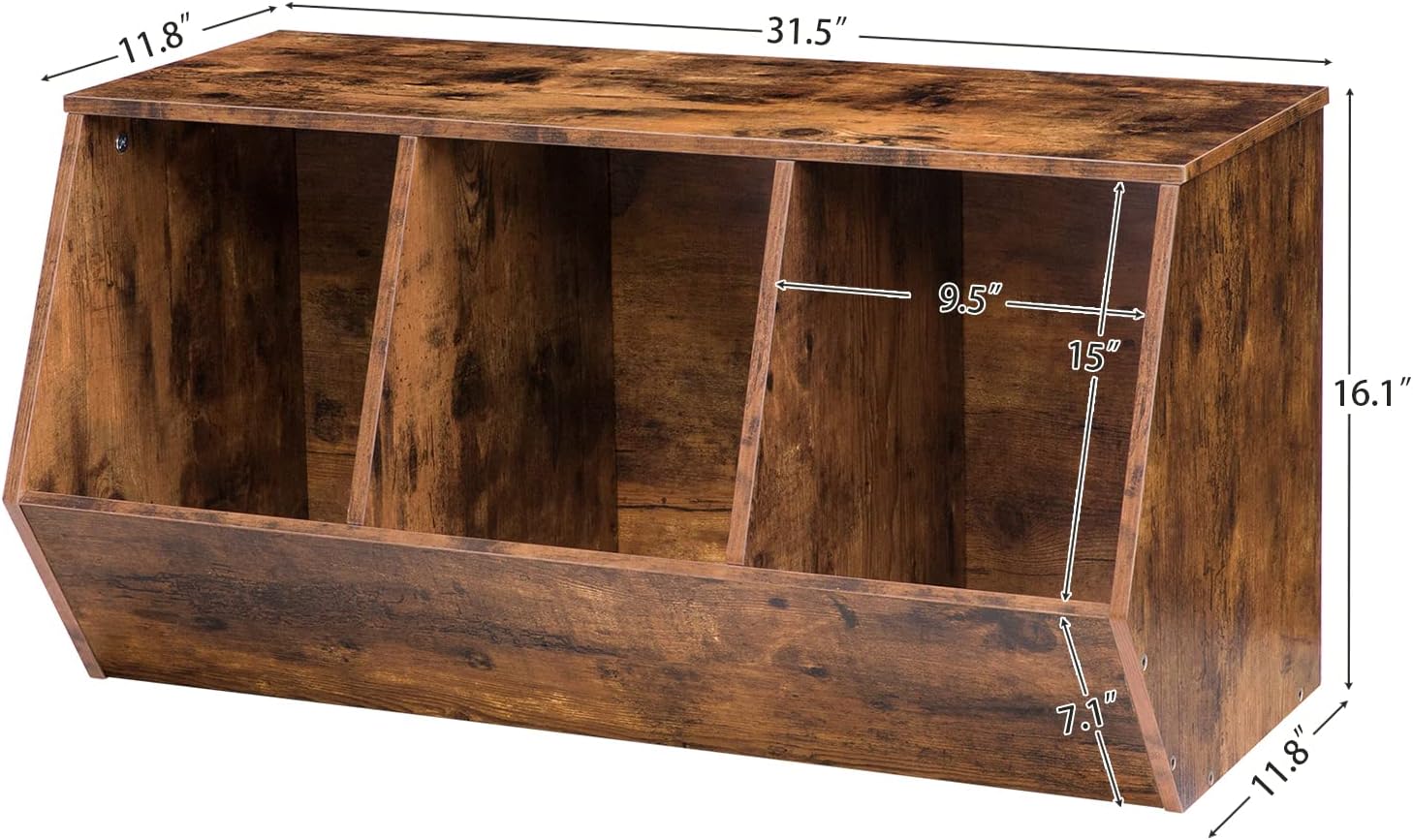 HOOBRO Toy Storage Cubby, Kids Bookshelf, Stackable 3-Bin Toy Storage Cabinet, Bookcase Footboard, Children's Toy Shelf, Suitable for Children's Room, Playroom, Hallway, Rustic Brown BF30CW01