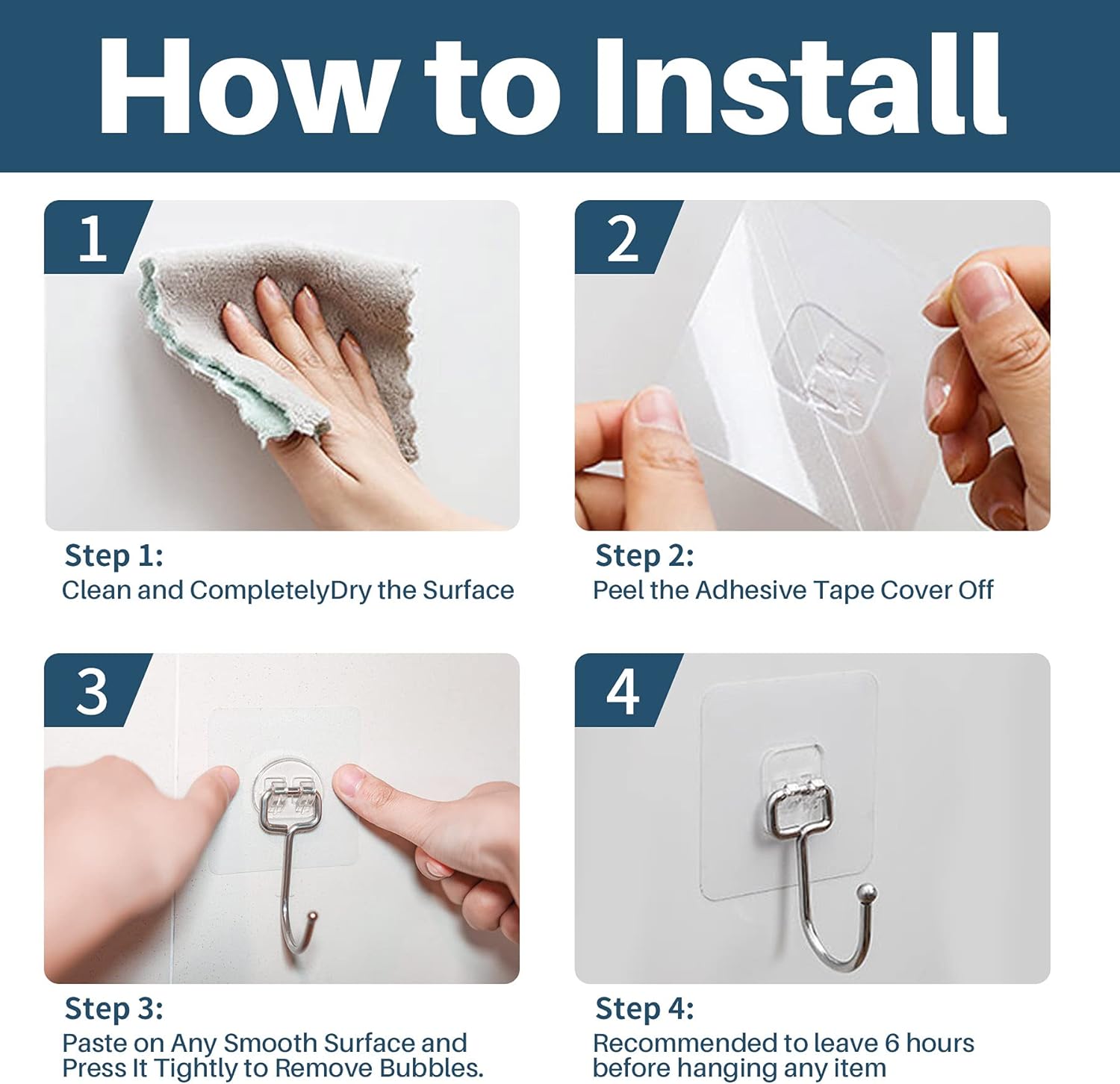 Antimbee 40-Pack Adhesive Hooks for Hanging, Heavy Duty Hooks 37 lb(Max), Adhesive Wall Hanger fit Home, Bathroom, Kitchen, Office and Outdoor