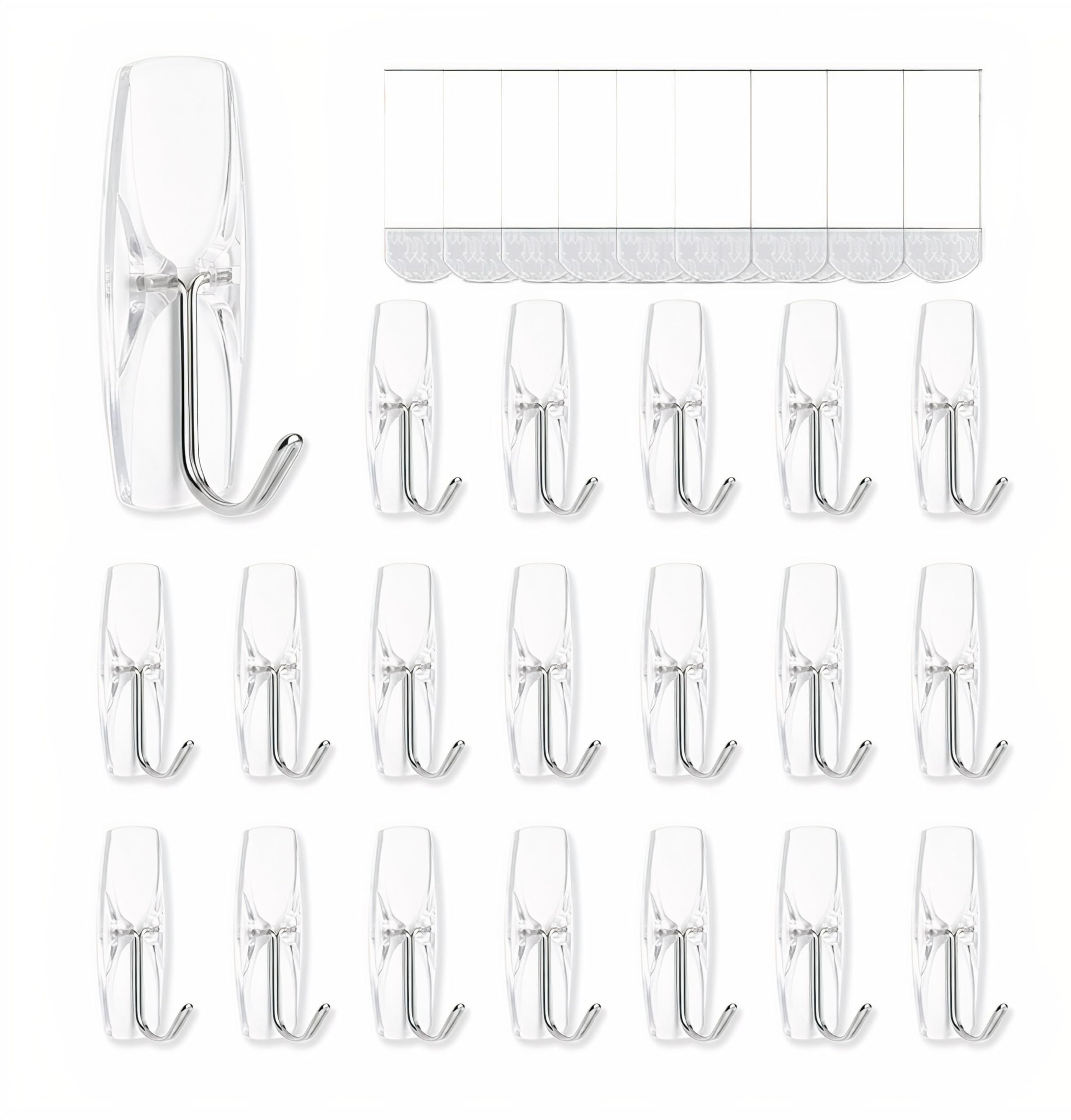 100 Small Hooks+120 Removable Strips, Clear Wire Hanger Hooks, Damage-Free Utility Hooks, Heavy Duty with Adhesive Strips, No Tools Wall Hook for Hanging, Value Pack