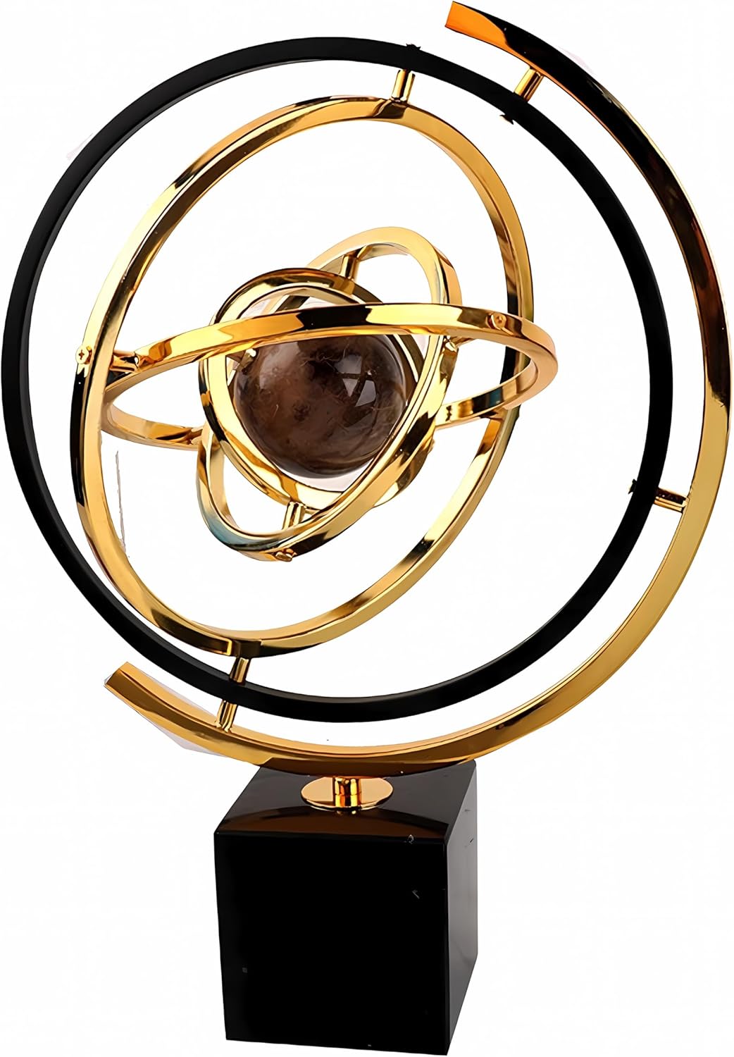 Gold Globe Abstract Art Decor, Sculptures with Rectangle Stands, Desk Decor - Black & Gold (XL, Globe)