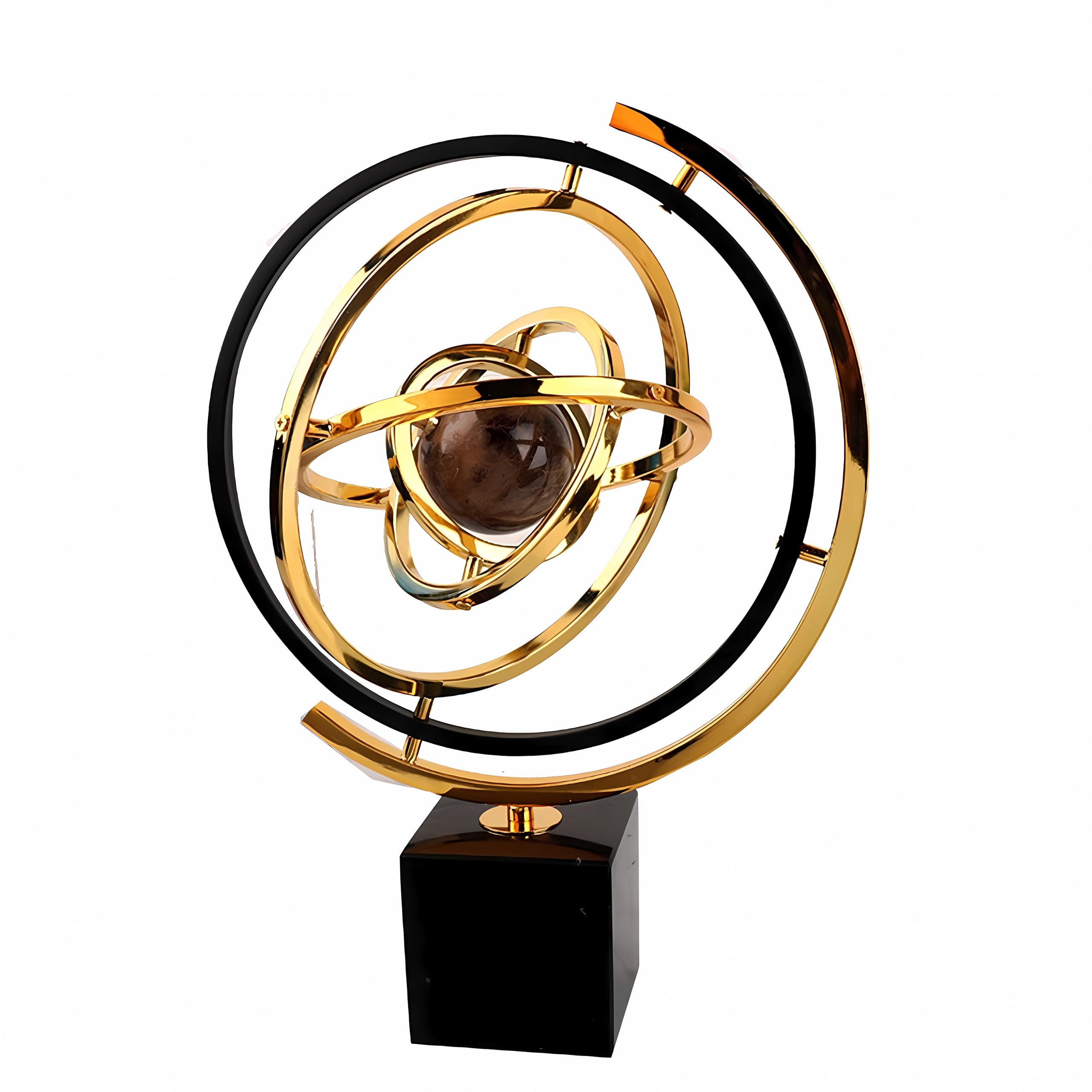 Gold Globe Abstract Art Decor, Sculptures with Rectangle Stands, Desk Decor - Black & Gold (XL, Globe)