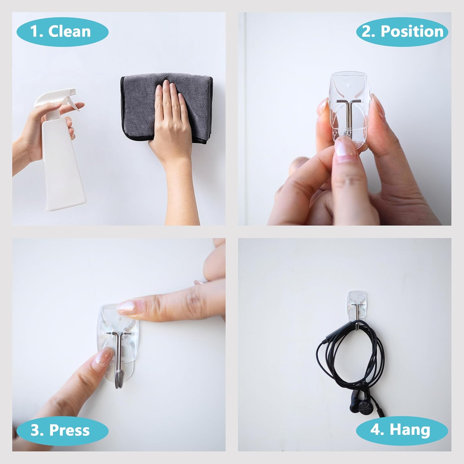 100 Small Hooks+120 Removable Strips, Clear Wire Hanger Hooks, Damage-Free Utility Hooks, Heavy Duty with Adhesive Strips, No Tools Wall Hook for Hanging, Value Pack