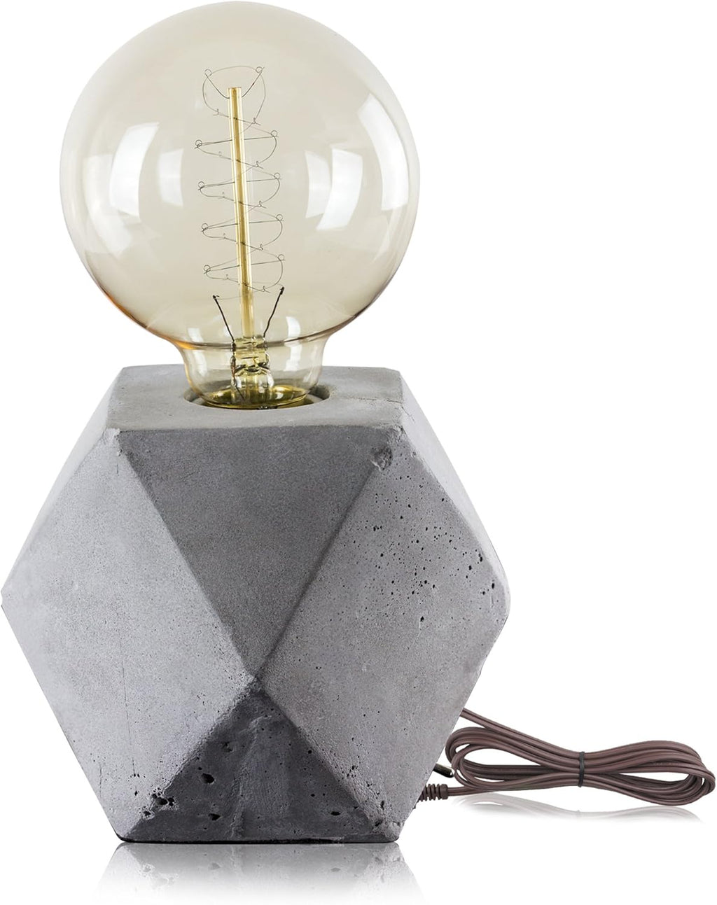 American Art Décor Geometric Hexagon Concrete Table Accent Lamp with Edison Bulb- Gray (9" H)