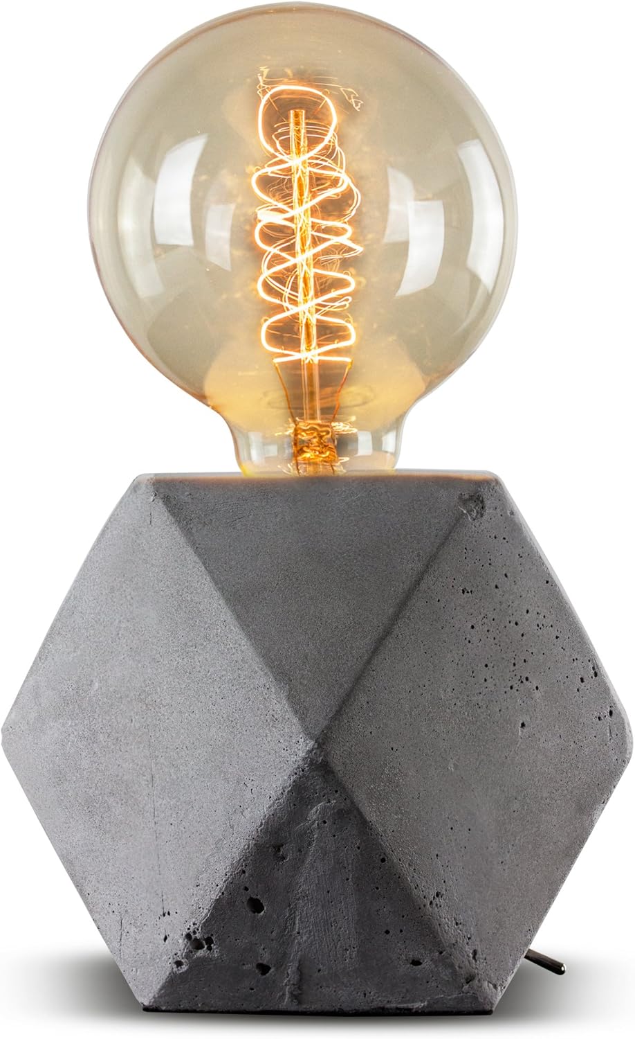American Art Décor Geometric Hexagon Concrete Table Accent Lamp with Edison Bulb- Gray (9" H)
