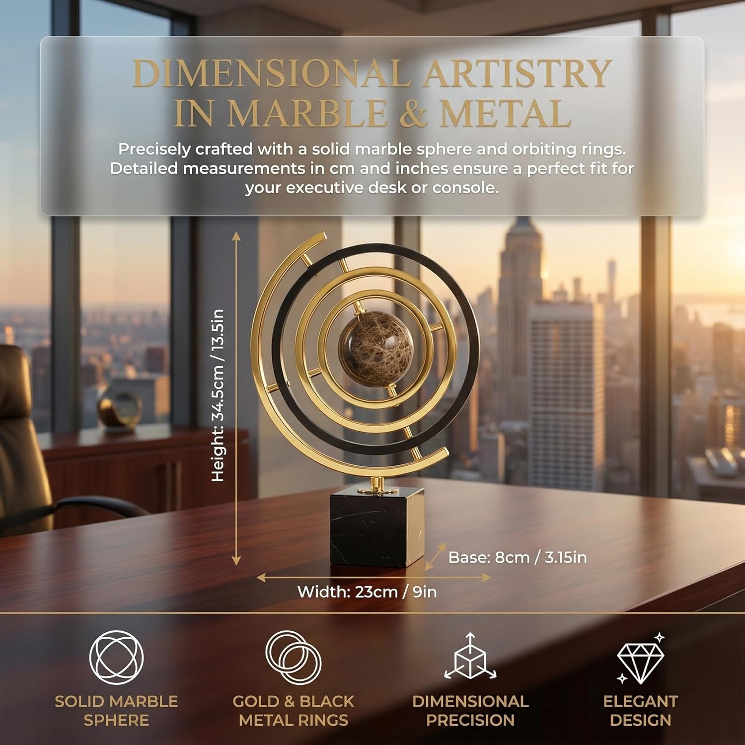 Sculpture Decor with Solid Marble Base, Abstract Art Inspired Statue Decor, Modern Sculpture Home Decor for Shelf, Office, Living Room, Bedroom, Desktop Display