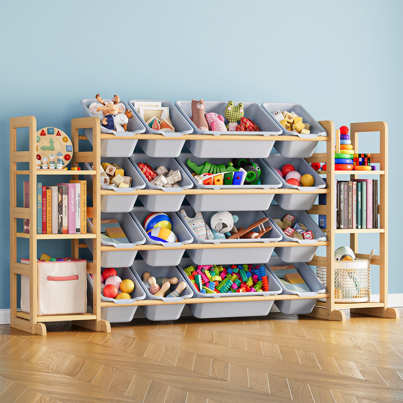 SpaceAid Toy Storage Organizer with 6 Shelves and 12 Bins, Bookshelf/Bookcase, Kids Bin Shelf, Toys Box for Playroom Organization for Bedroom & Room Decor, White, 52.3" W