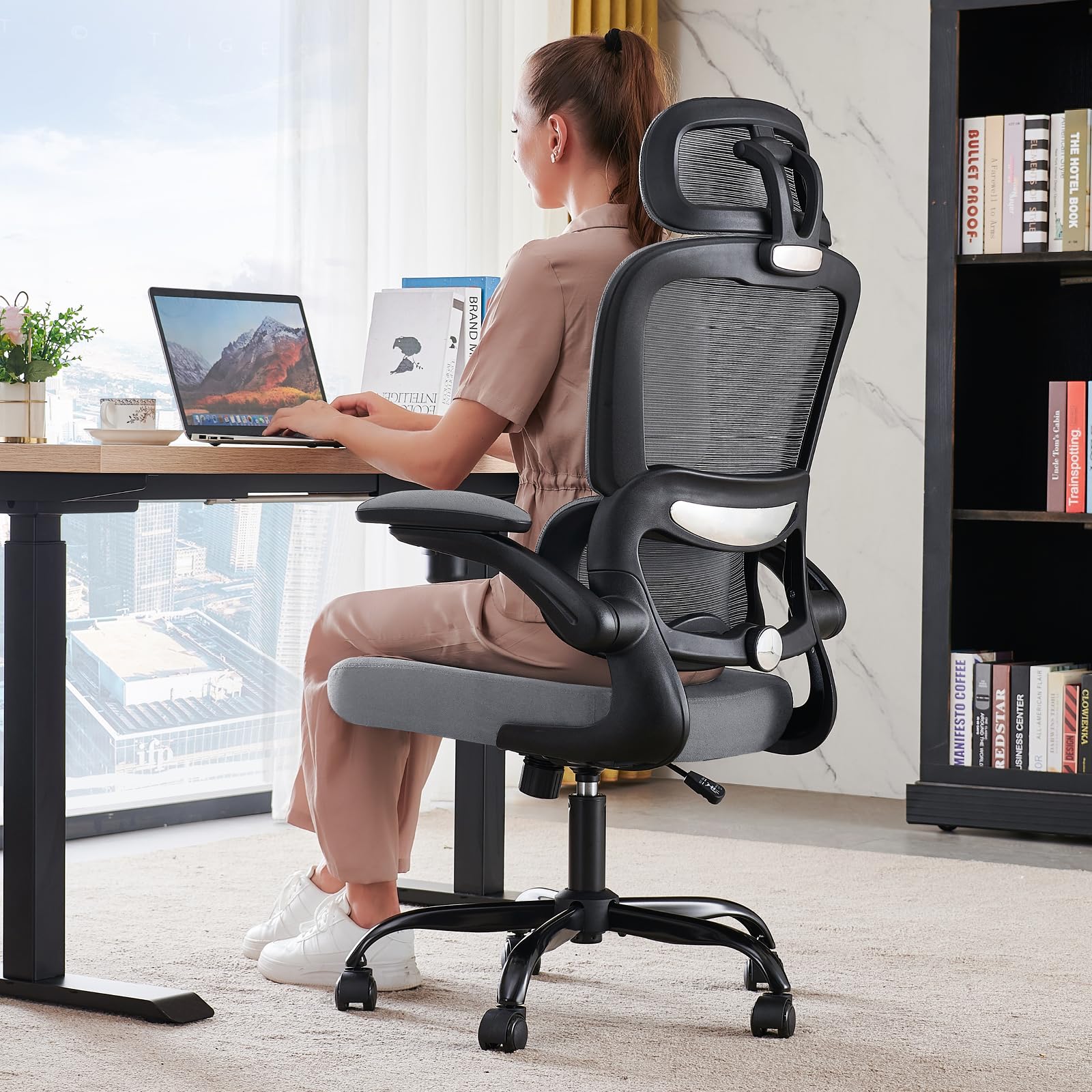 TRALT Office Chair Ergonomic Desk Chair, 330 LBS Home Mesh Office Desk Chairs with Wheels, Comfortable Gaming Chair, High Back Office Chair for Long Hours (Black)
