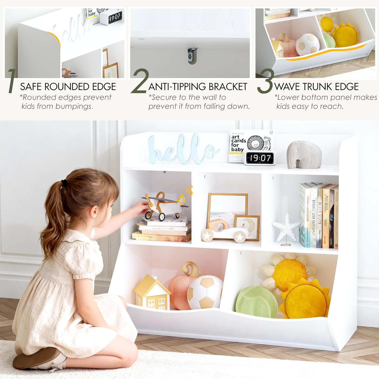 UTEX Toy Storage Organizer with Bookcase, Kid’s Multi Shelf Cubby for Books,Toys, Storage Organizer for Boys,Girls Play Room/Bedroom-White