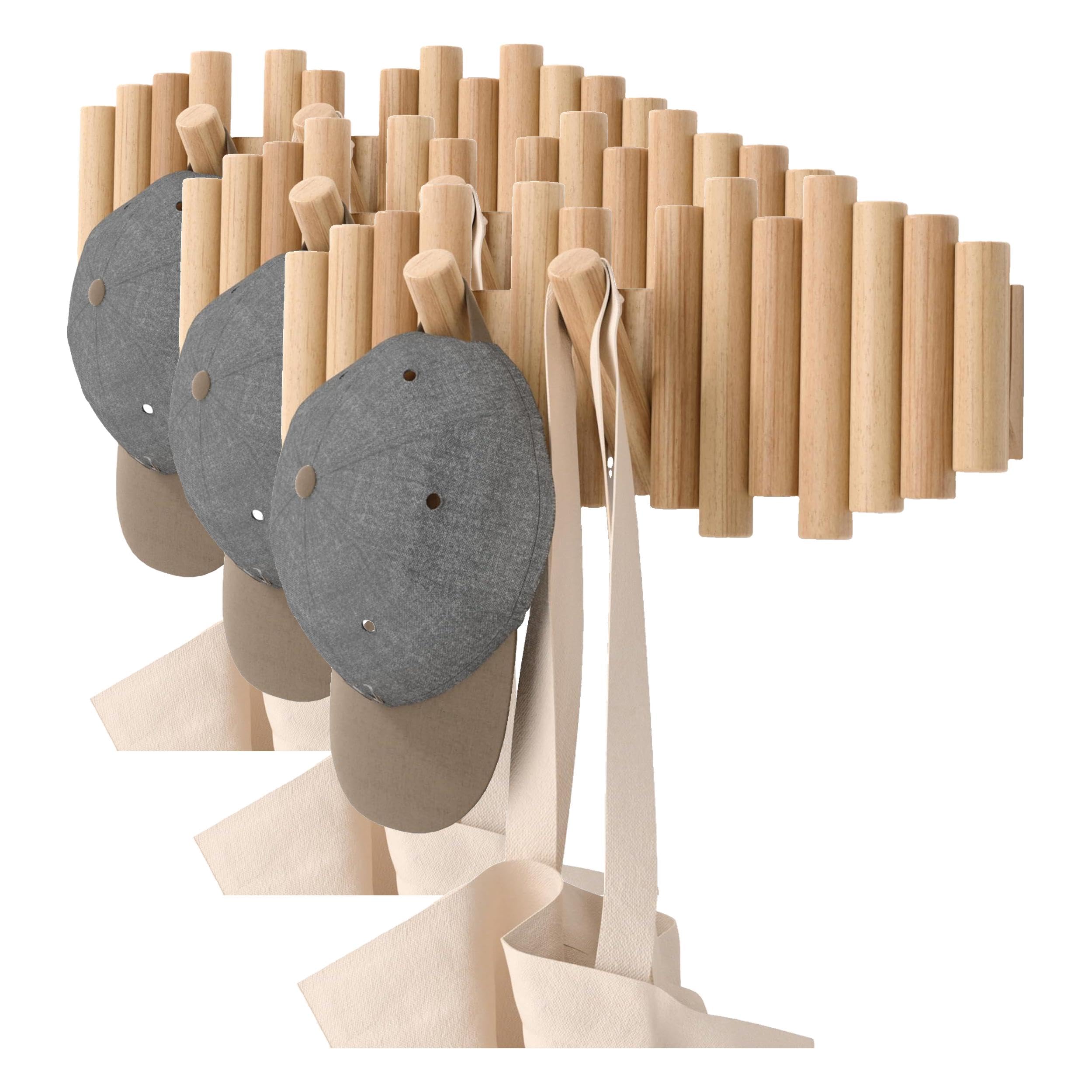 Umbra Picket Coat Rack Wall Mount – 5 Flip-Down Wood Coat Hooks, Modern & Functional Storage, Easy Install Wall Hooks, Natural