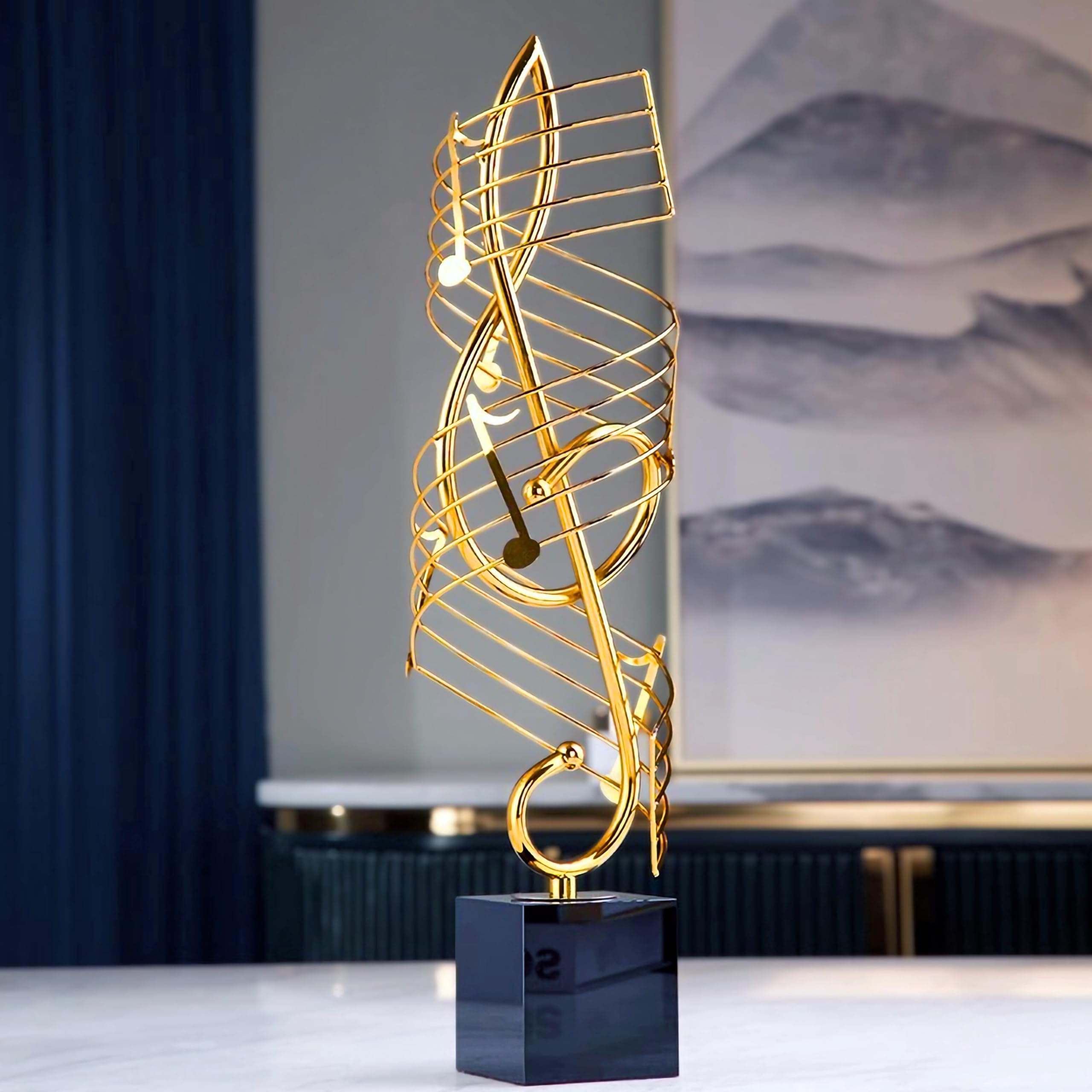 Gold Globe Abstract Art Decor, Sculptures with Rectangle Stands, Desk Decor - Black & Gold (XL, Globe)