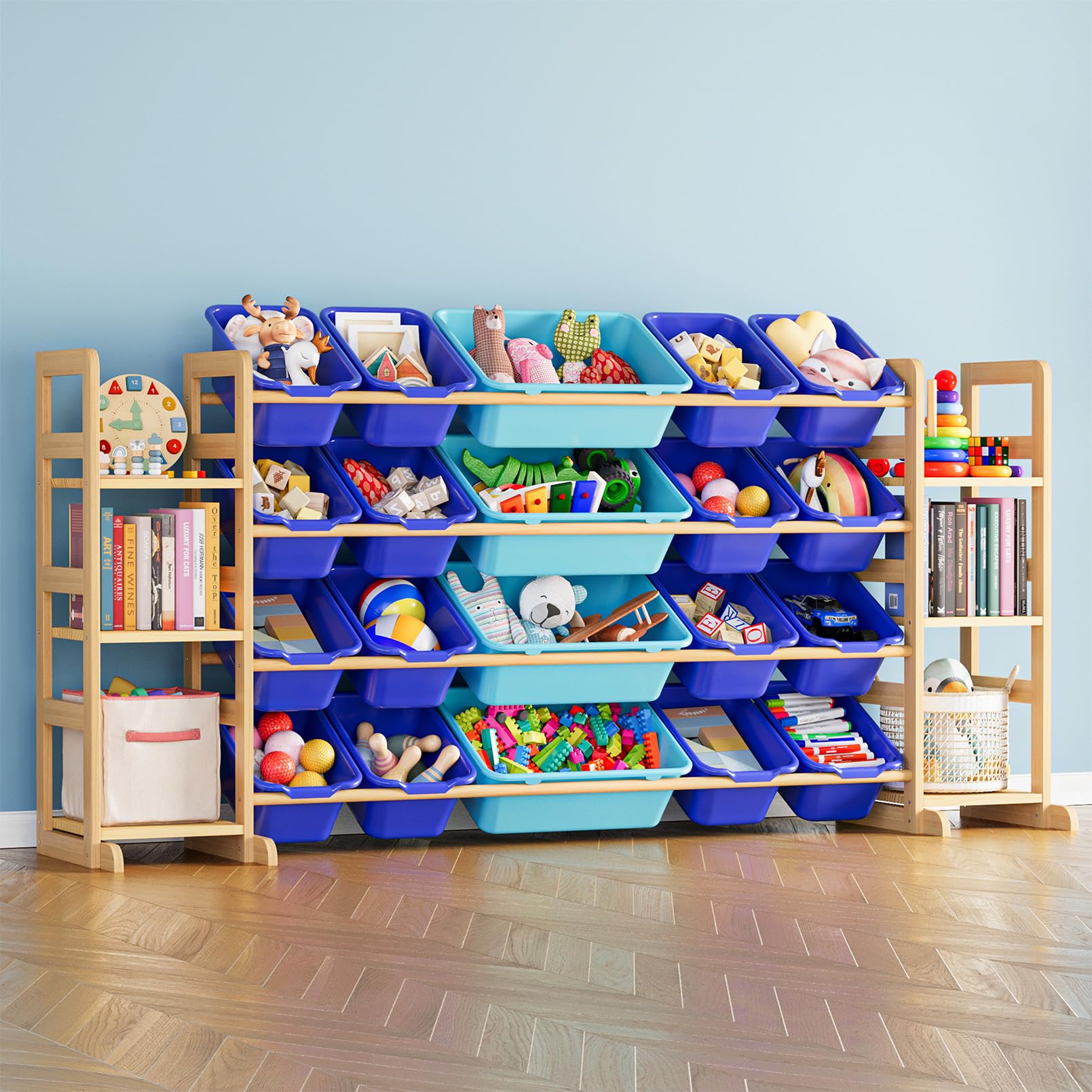 SpaceAid Toy Storage Organizer with 6 Shelves and 12 Bins, Bookshelf/Bookcase, Kids Bin Shelf, Toys Box for Playroom Organization for Bedroom & Room Decor, White, 52.3" W