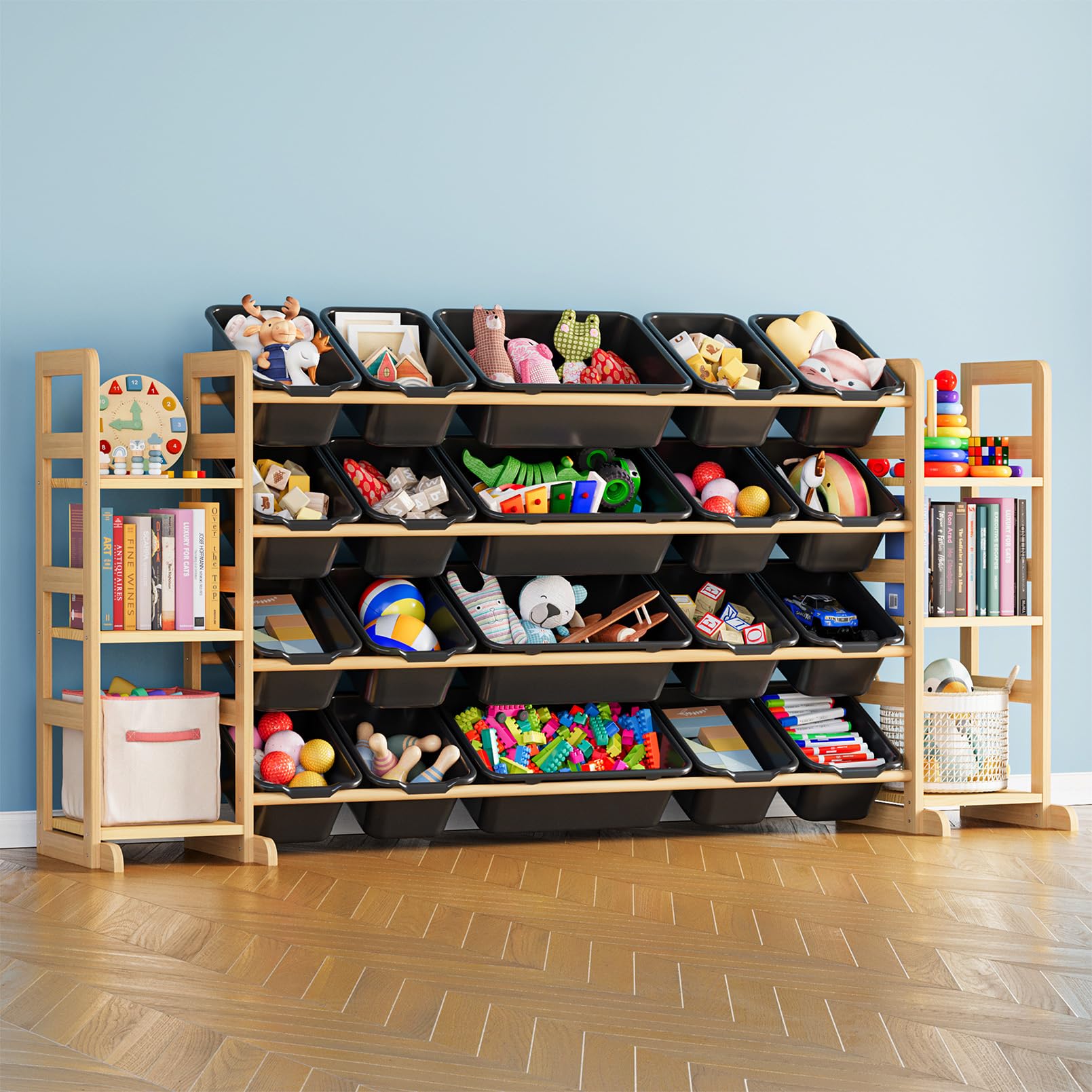 SpaceAid Toy Storage Organizer with 6 Shelves and 12 Bins, Bookshelf/Bookcase, Kids Bin Shelf, Toys Box for Playroom Organization for Bedroom & Room Decor, White, 52.3" W