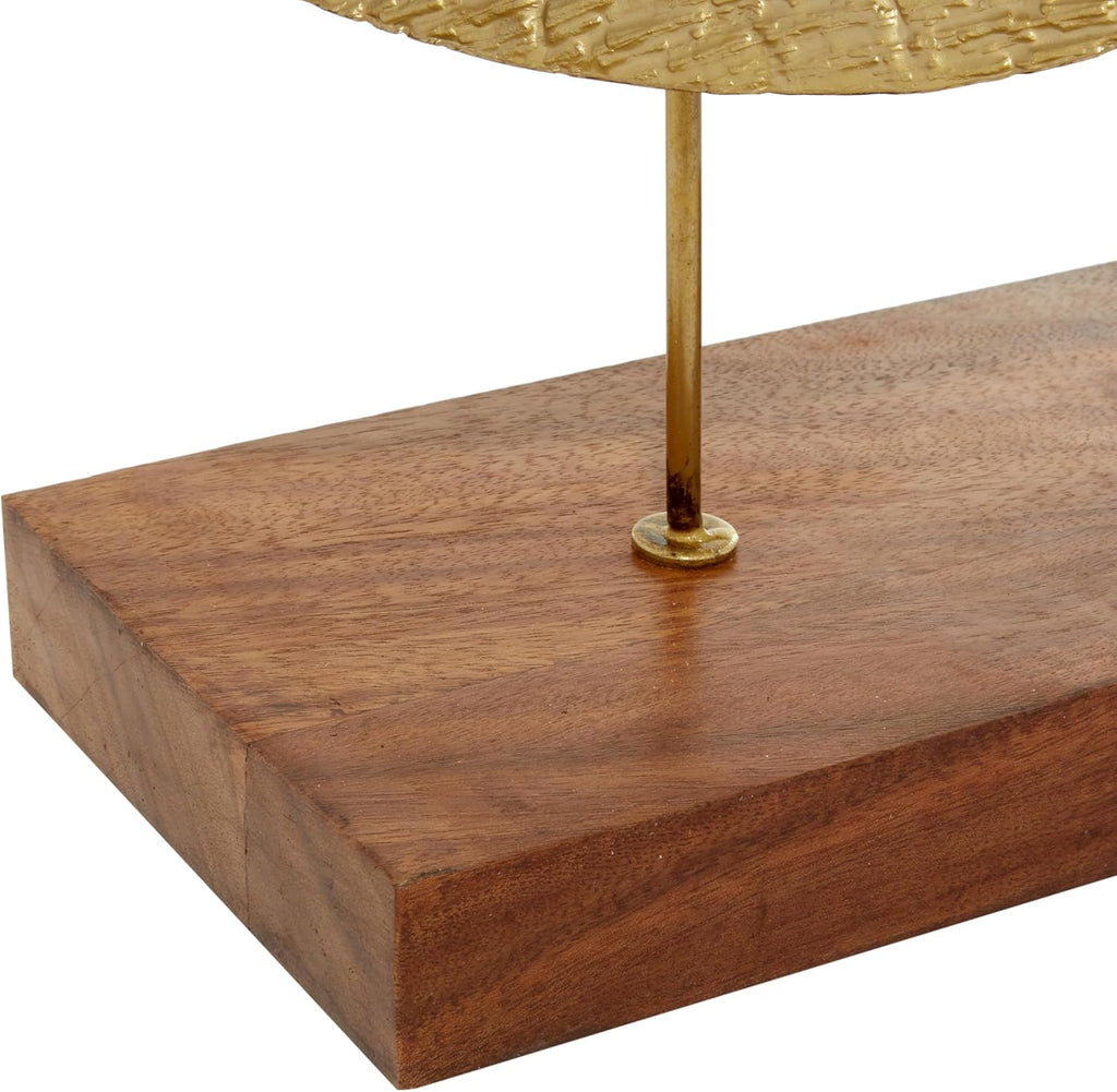 Deco 79 Metal Geometric Decorative Sculpture Plate Home Decor Statue with Wood Stand, Accent Figurine 22" x 6" x 27", Gold