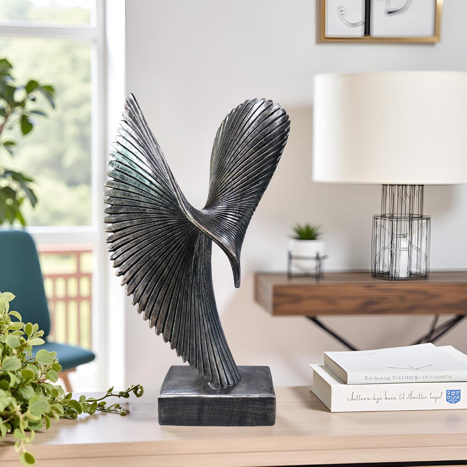 Modern Abstract Eagle Decorative Sculpture, Dining Living Room Desk Decor,Geometric Home Decor Statues,Shelf Top Decor Aesthetics, Coffee Tables or Office Shelves（Bronze Colored）