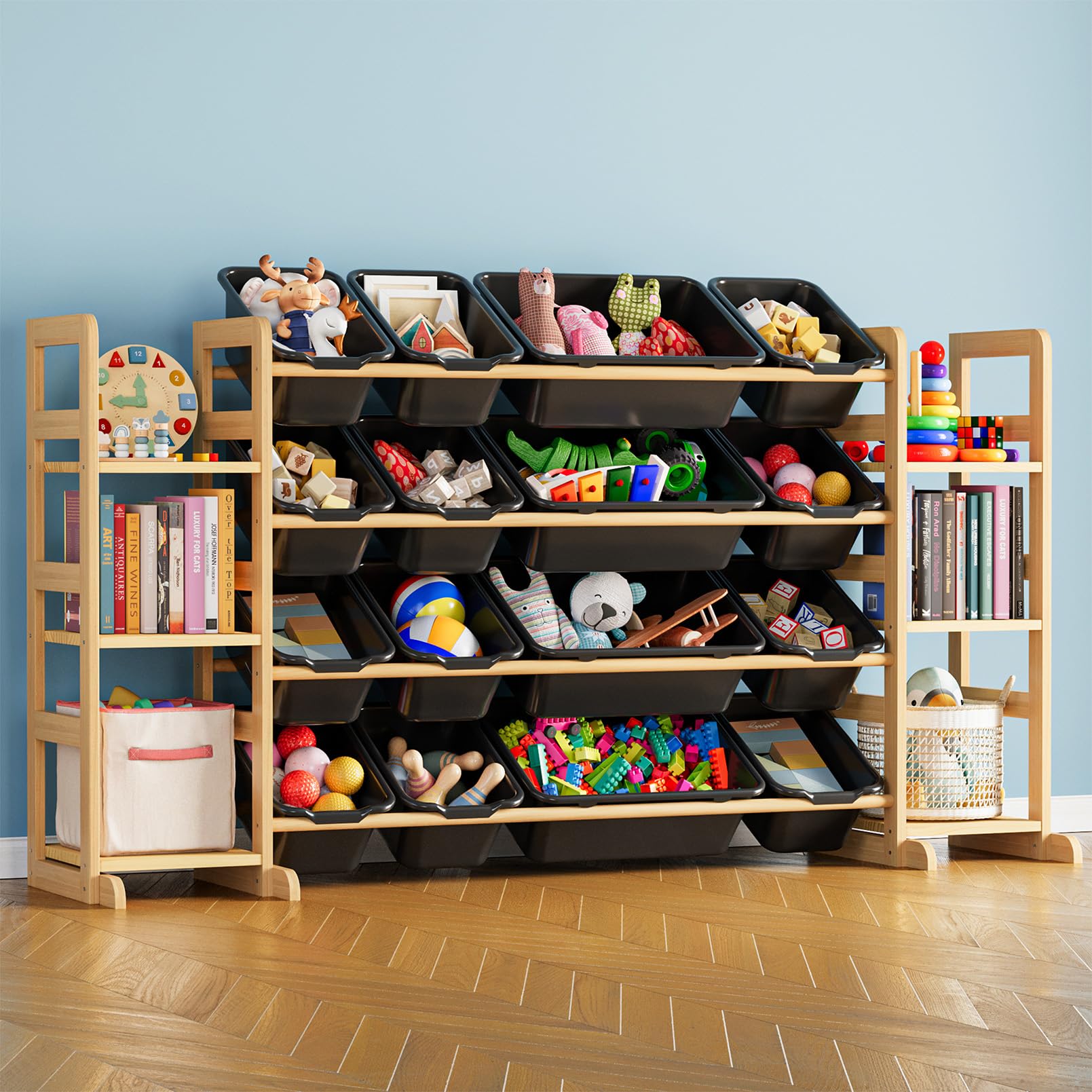 SpaceAid Toy Storage Organizer with 6 Shelves and 12 Bins, Bookshelf/Bookcase, Kids Bin Shelf, Toys Box for Playroom Organization for Bedroom & Room Decor, White, 52.3" W