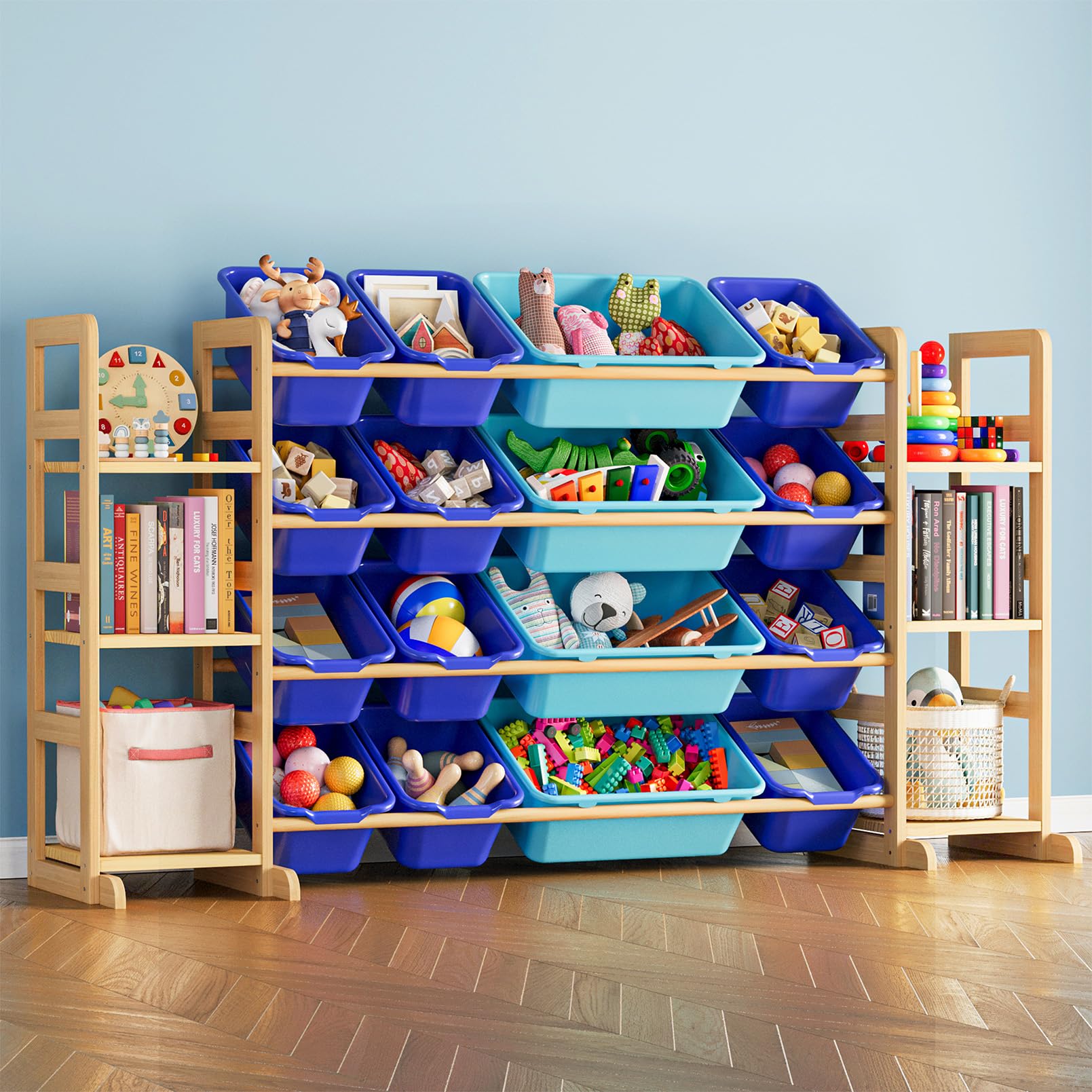 SpaceAid Toy Storage Organizer with 6 Shelves and 12 Bins, Bookshelf/Bookcase, Kids Bin Shelf, Toys Box for Playroom Organization for Bedroom & Room Decor, White, 52.3" W