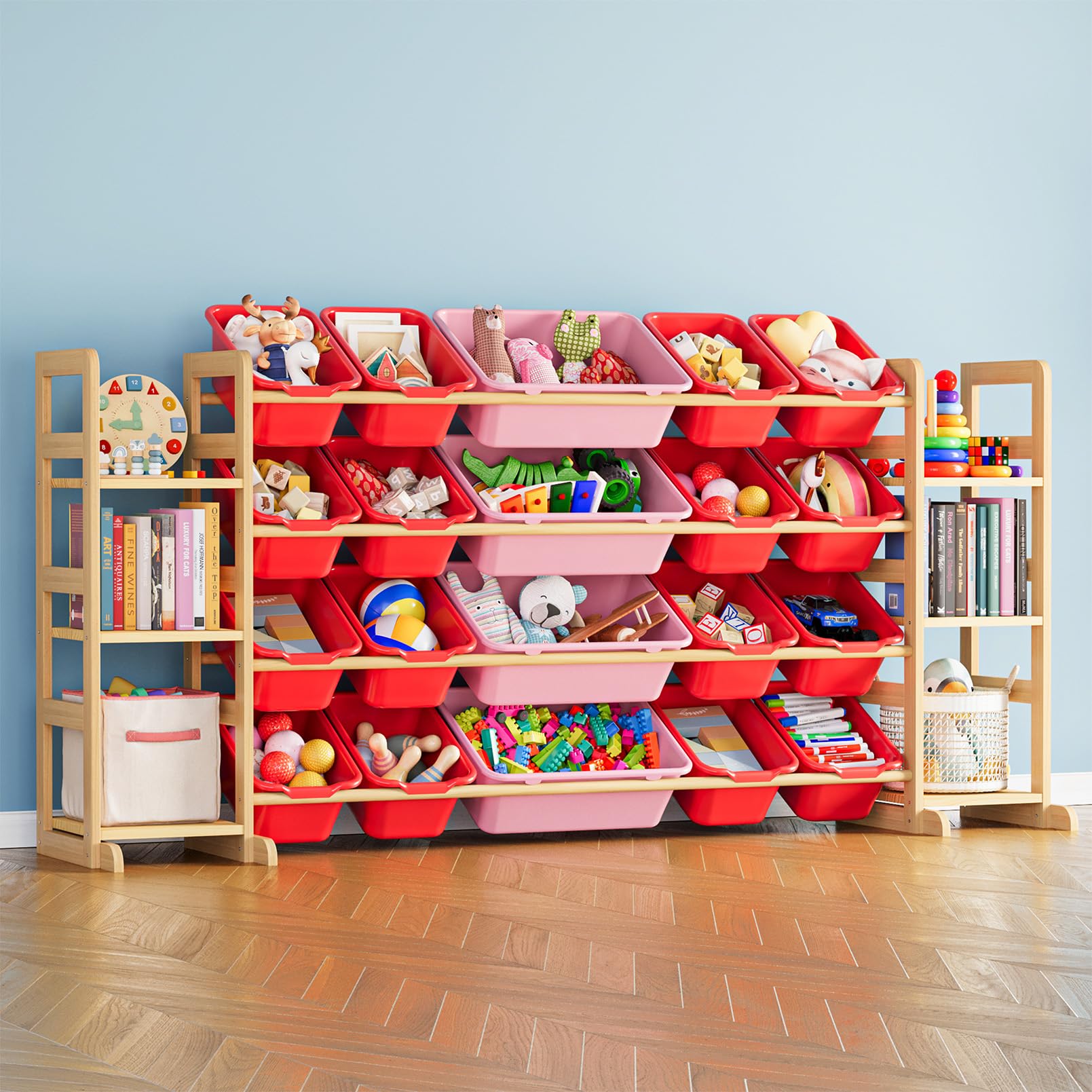 SpaceAid Toy Storage Organizer with 6 Shelves and 12 Bins, Bookshelf/Bookcase, Kids Bin Shelf, Toys Box for Playroom Organization for Bedroom & Room Decor, White, 52.3" W