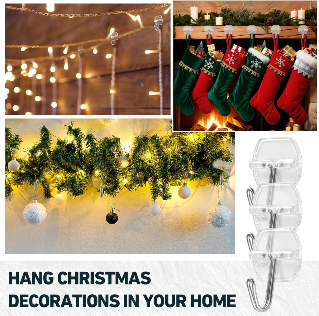 200 Pack Small Wire Hooks for Wall, Clear Heavy Duty Hanging Adhesive Hooks, Reusable Wall Hook for Christmas, Kitchens, Office, Shower Hanging, Key Holder, Coat, Door