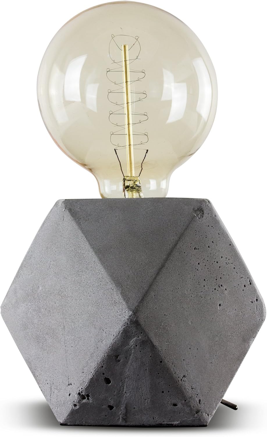American Art Décor Geometric Hexagon Concrete Table Accent Lamp with Edison Bulb- Gray (9" H)