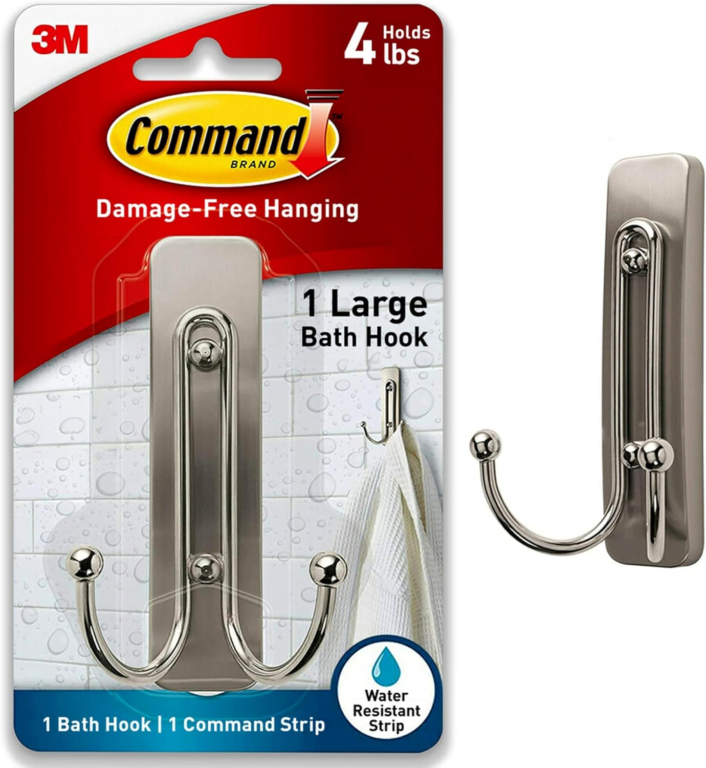Command Large Wall Hooks, Damage Free Hanging Wall Hooks with Adhesive Strips, No Tools Double Wall Hooks for Hanging Decorations in Living Spaces, 1 Black Colored Hook and 1 Strip