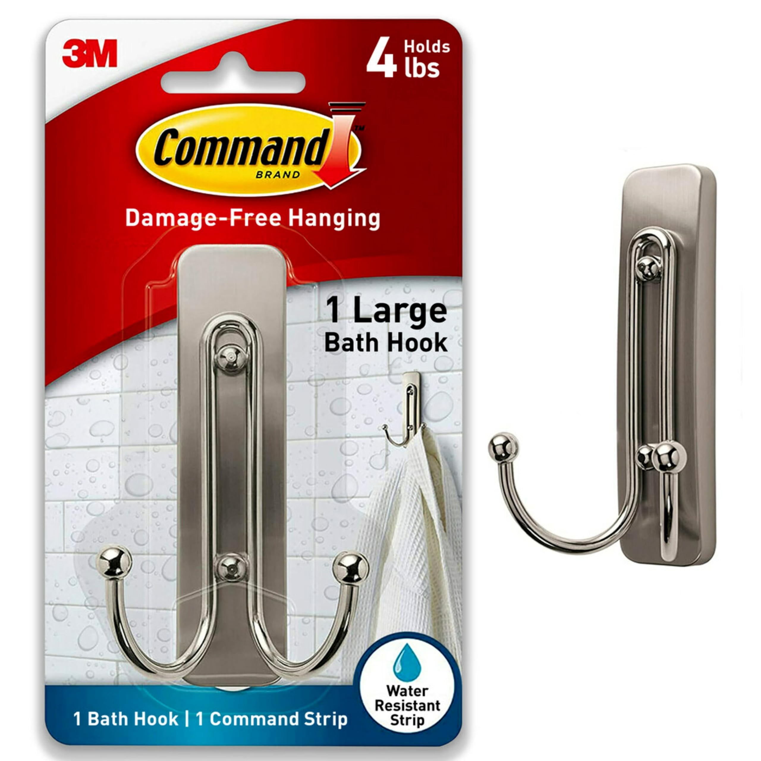 Command Large Wall Hooks, Damage Free Hanging Wall Hooks with Adhesive Strips, No Tools Double Wall Hooks for Hanging Decorations in Living Spaces, 1 Black Colored Hook and 1 Strip