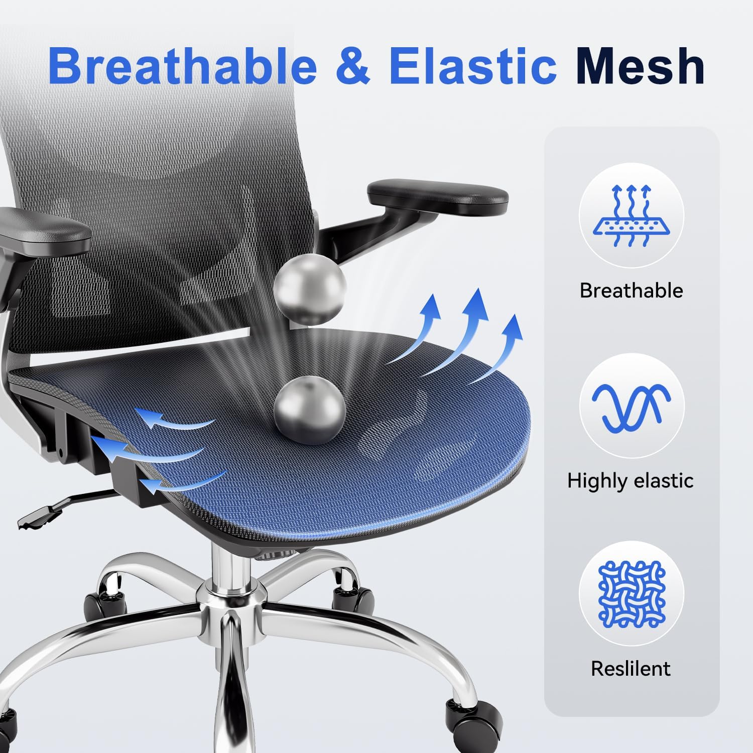Ergonomic Office Chair, Mesh Seat Cushion with 3D Armrests and 3D Headrest, Adjustable Lumbar Support with 90-120° Rocking Function, Black