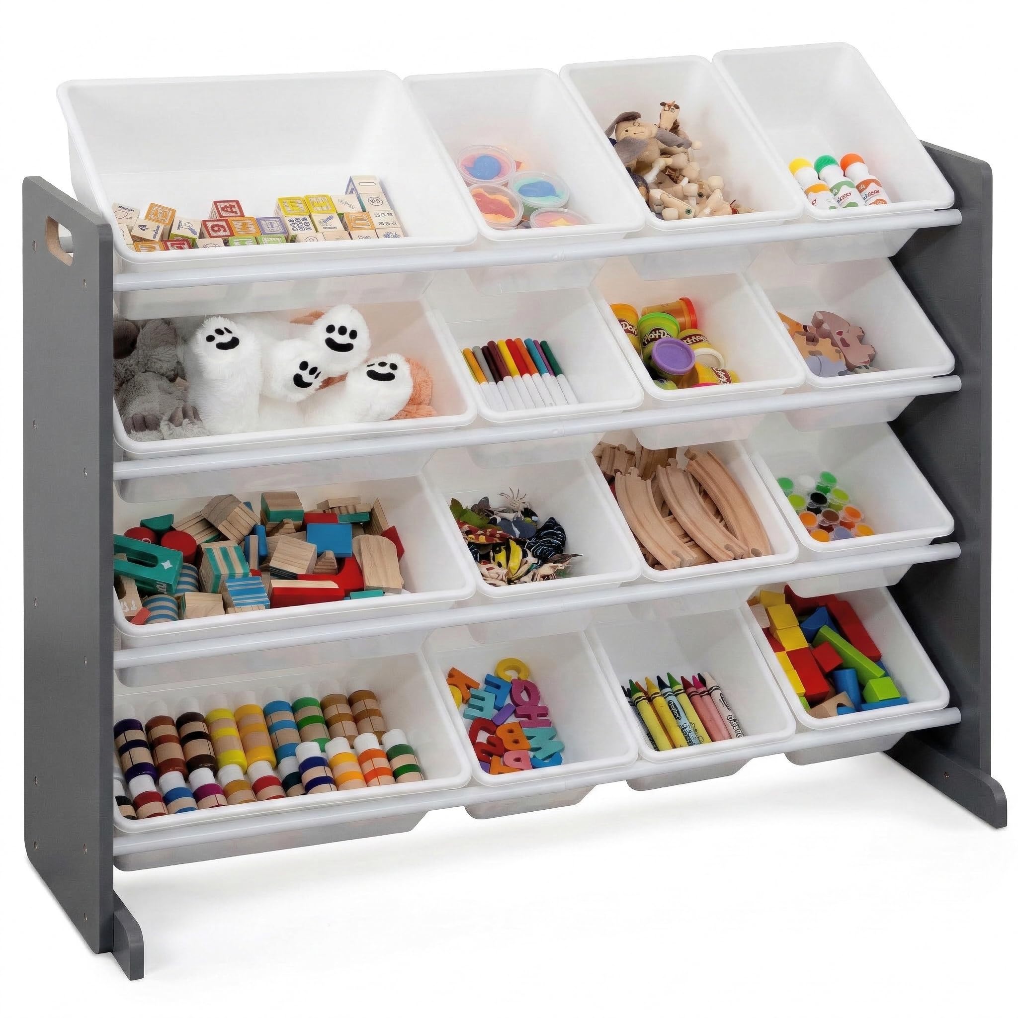 Humble Crew Supersized Toy Storage Organizer with 16 Removable Bins, Grey/White – Large Toy Storage for Toddlers Ideal for Kids' Rooms, Playrooms, and Nurseries - Modern Toy Bins for Kids