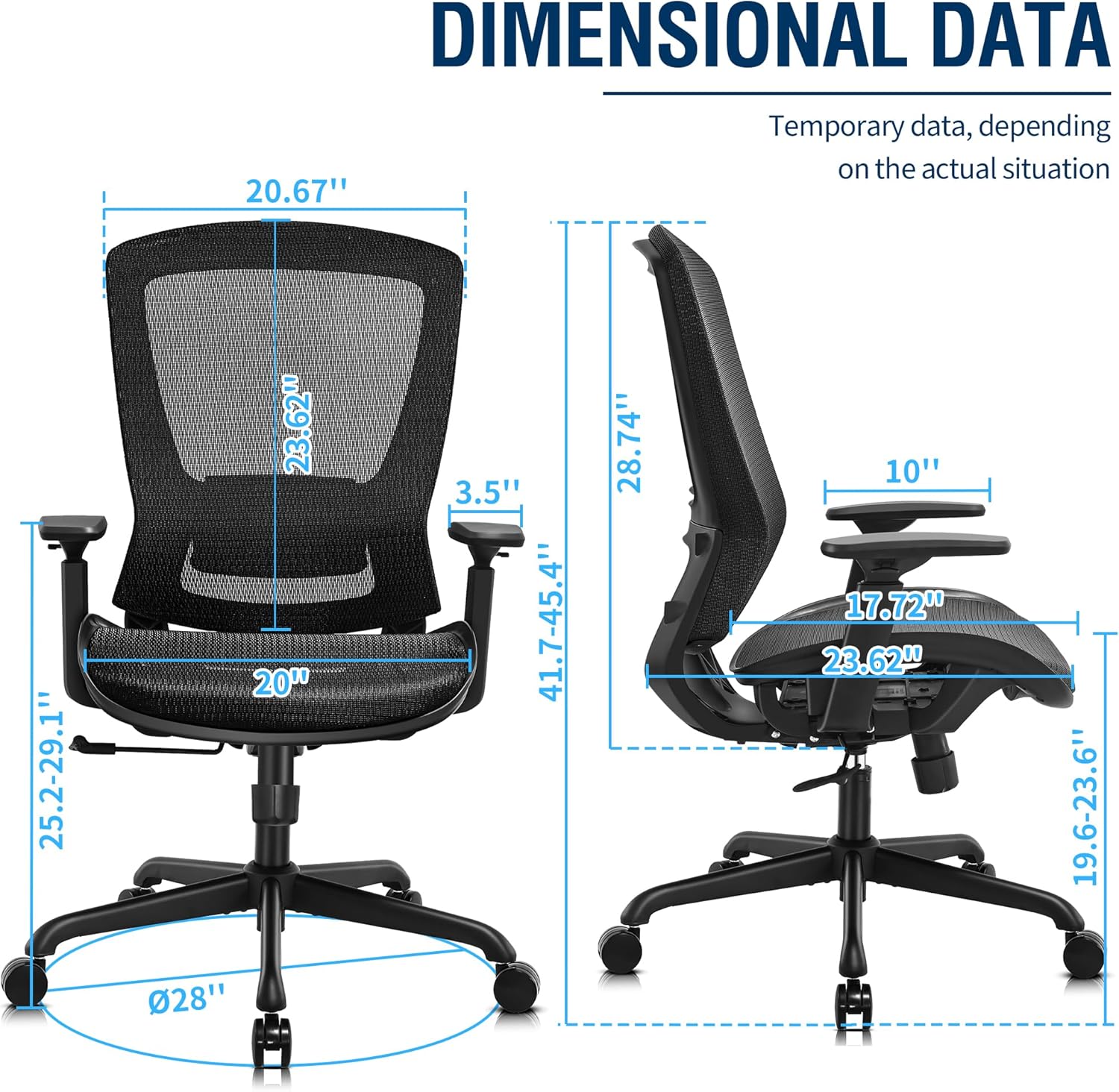 ELABEST Mesh Office Chair,Ergonomic Computer Desk Chair,Sturdy Task Chair- Adjustable Lumbar Support & Armrests,Tilt Function,Comfort Wide Seat,Swivel Home Office Chair (Black)